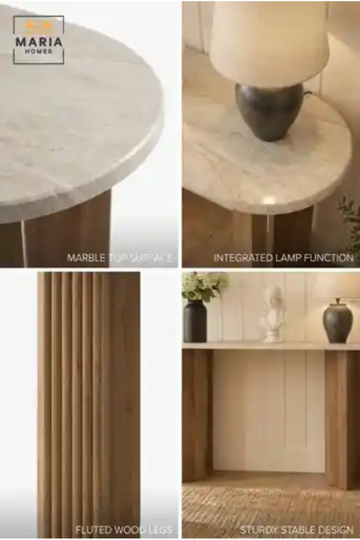 Modern Marble Top Console Table with Wooden Base for Entryway, Hallway & Living Room