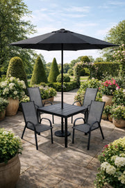 Modern 5-Piece Outdoor Garden Dining Set with Table 4 Chairs and Umbrella for Backyard Patio