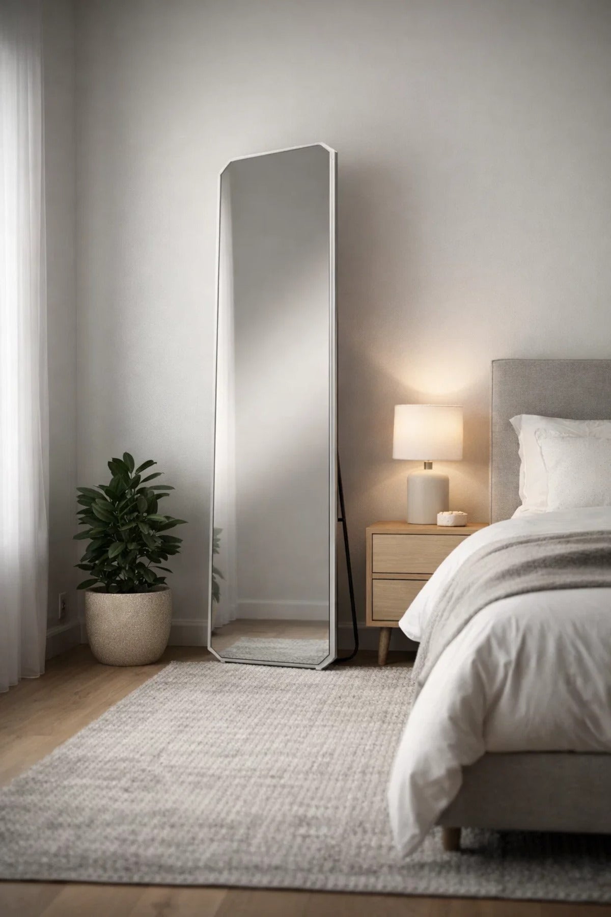 Silver Aluminum Full Length Floor Mirror 160x40cm Shatter Resistant Modern Standing Bedroom
