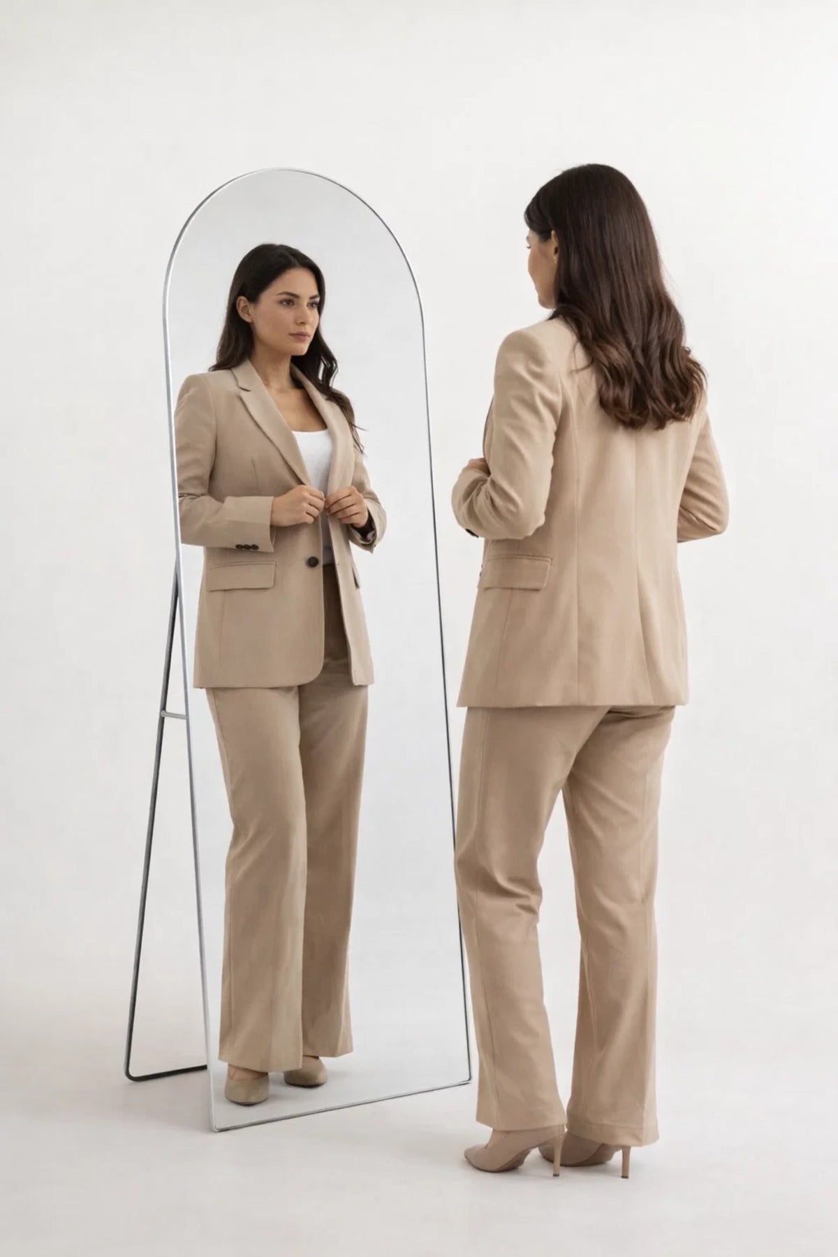 Modern Arched Stand Mirror Full Length Dressing Room Bedroom Decor Silver Glass 160x50cm Large