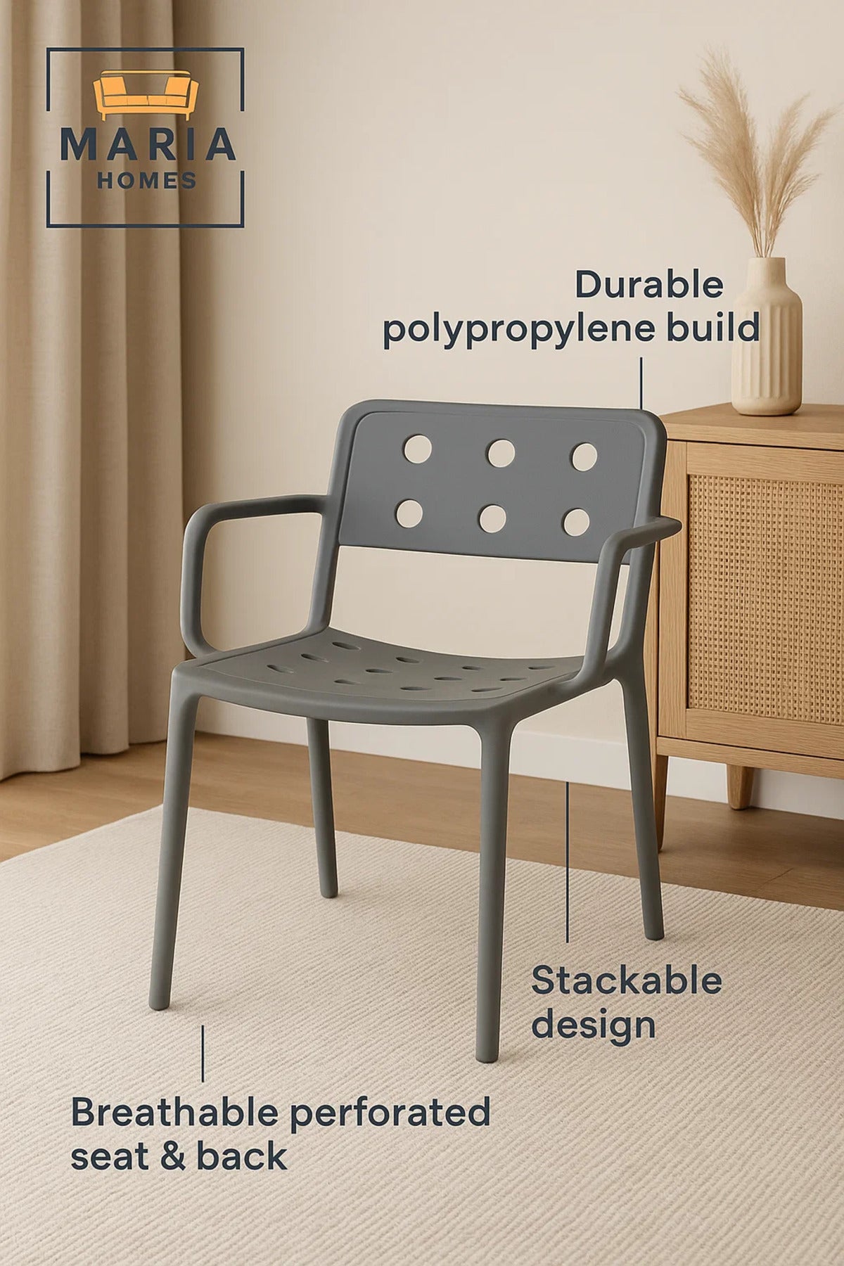 Contemporary Grey Plastic Armchair Ð Perforated Back & Seat Design