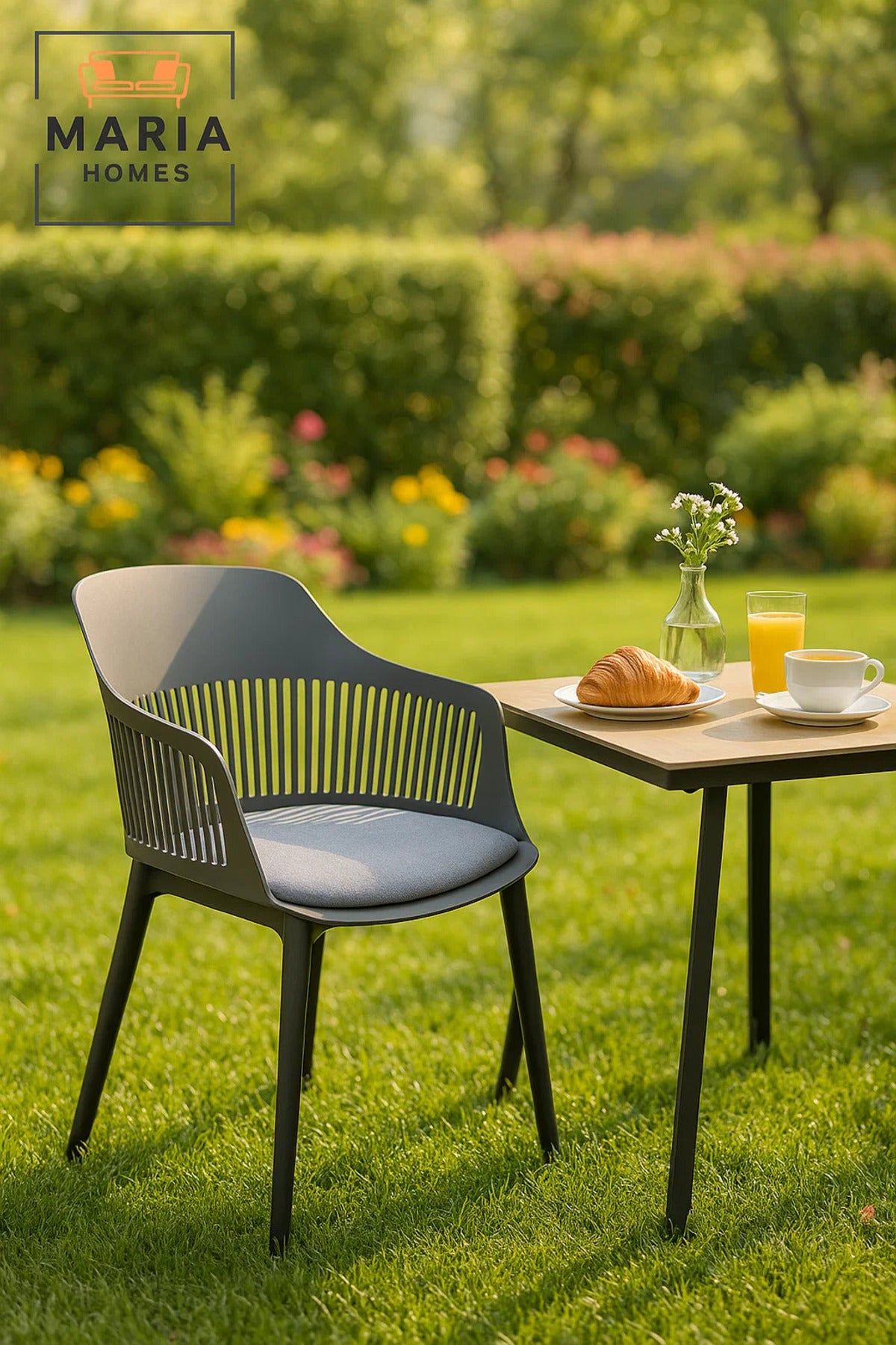 Grey Plastic Armchair with Black Legs Modern Ventilated Backrest Chair for Indoor & Outdoor Seating