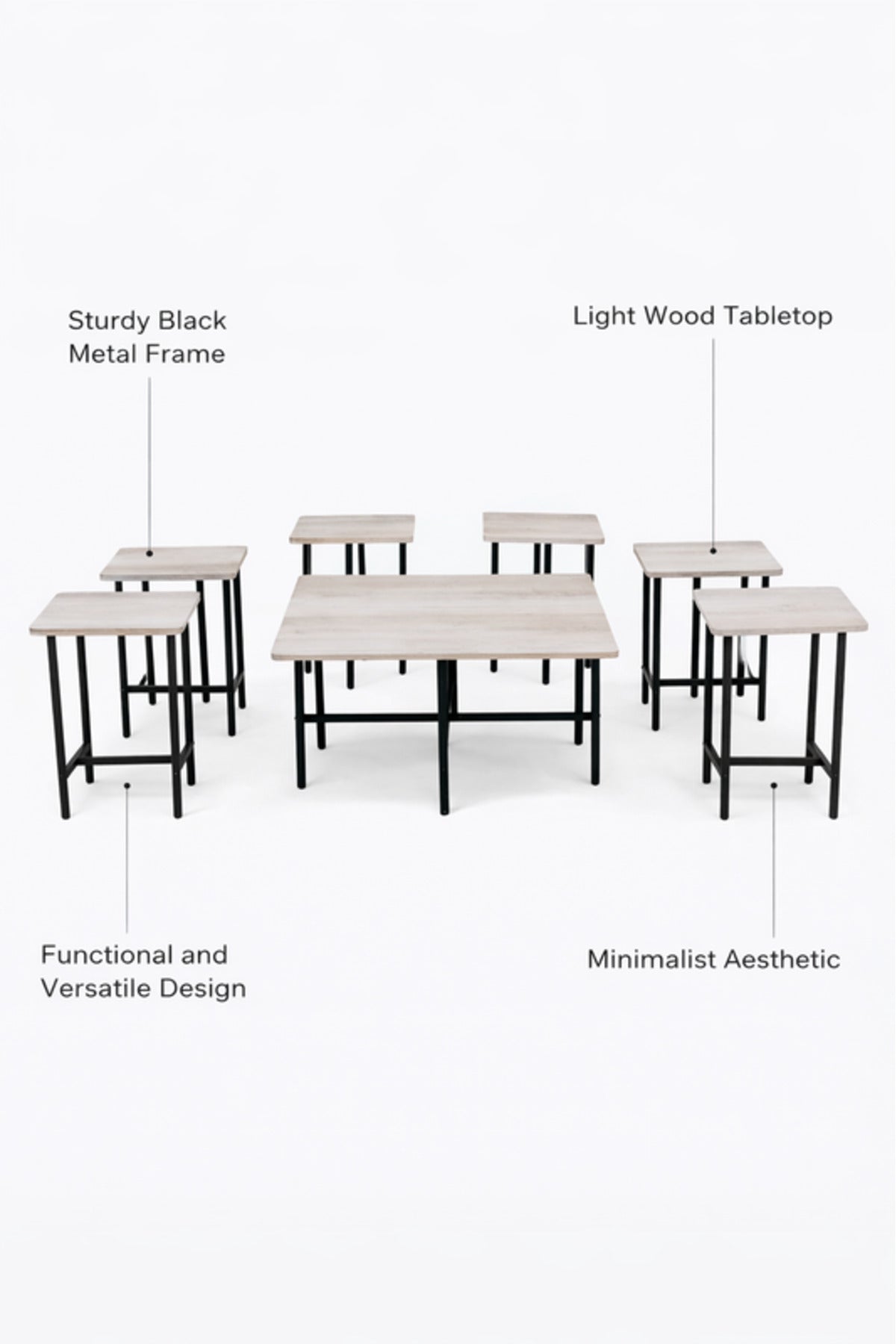 L.Wood 1+6 Coffee Table Set √ê Light Wood Design with 1 Large and 6 Side Tables