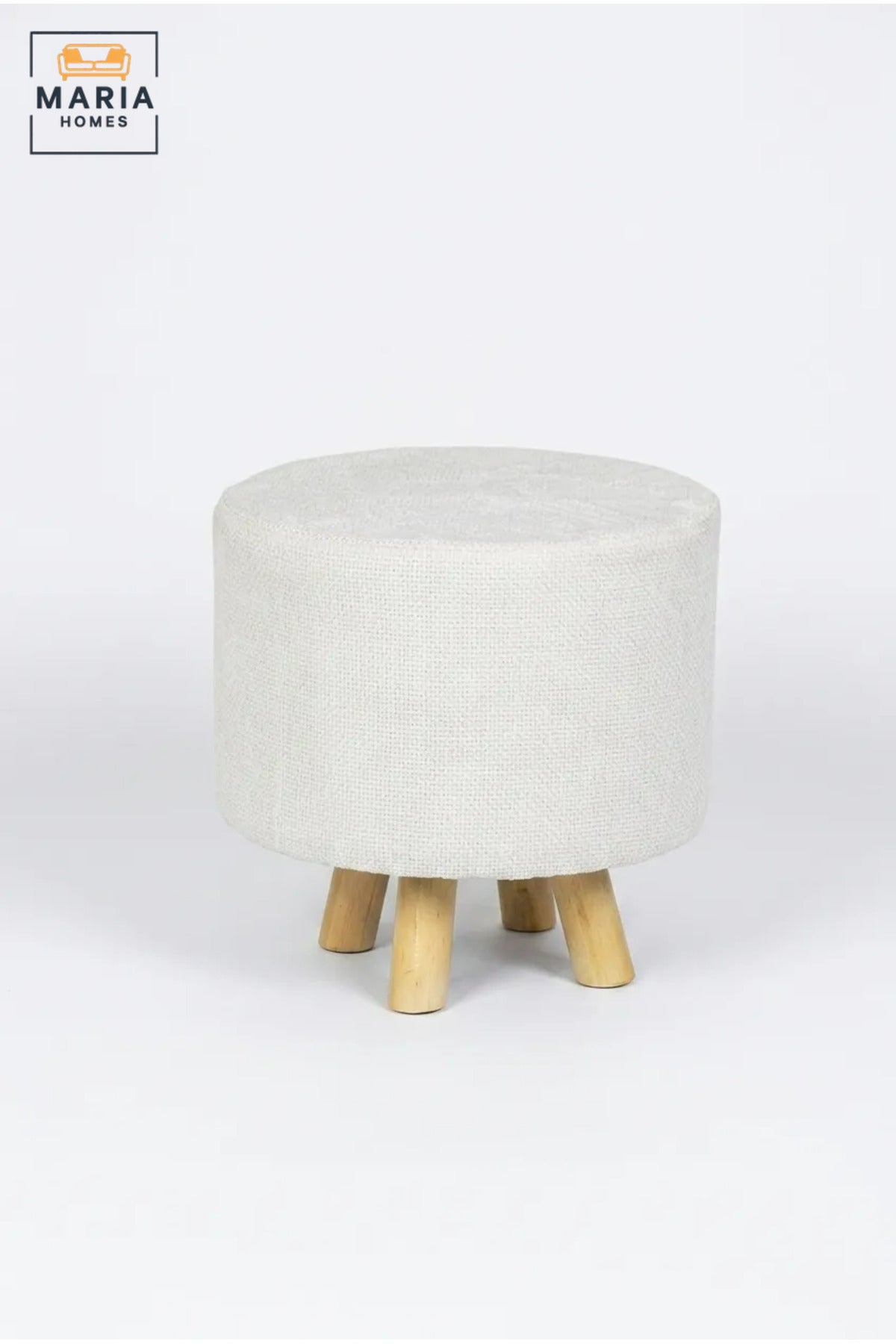 Modern Round Upholstered Ottoman with Wooden Legs, Compact Padded Footstool for Living Room, Bedroom, Dressing Area, Entryway and Reading Corner