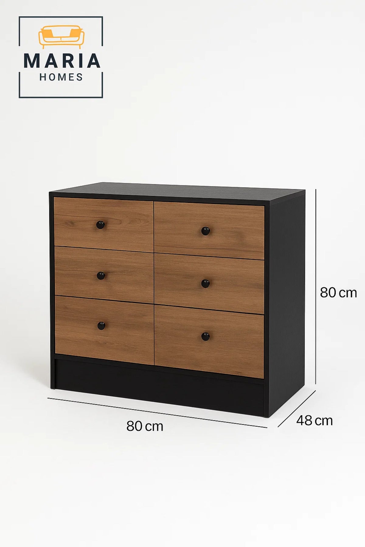 Modern Chest of Drawers 80_48_80 cm Ð Bedroom Storage Cabinet Ð Black Brown Dresser