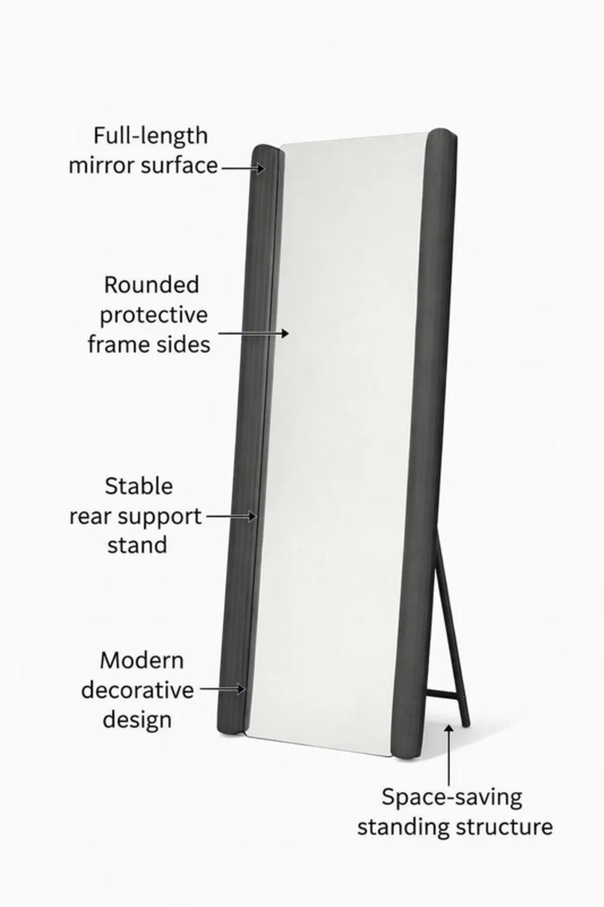 Black Frame Floor Mirror Full Length Standing Mirror for Bedroom Decor