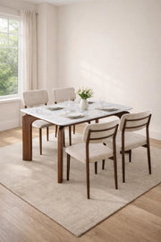 Luxury 5-Piece Dining Room Set with Marble Look Table and 4 Beige Chairs for Modern Home Interiors