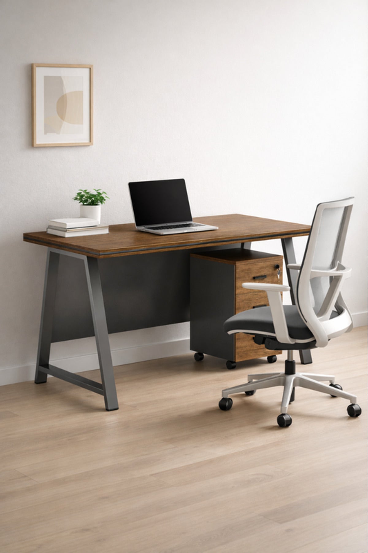 Modern Executive Desk with Wooden Top and Storage Drawer √ê Sleek Black & Brown Office Desk