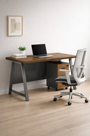 Modern Executive Desk with Wooden Top and Storage Drawer √ê Sleek Black & Brown Office Desk