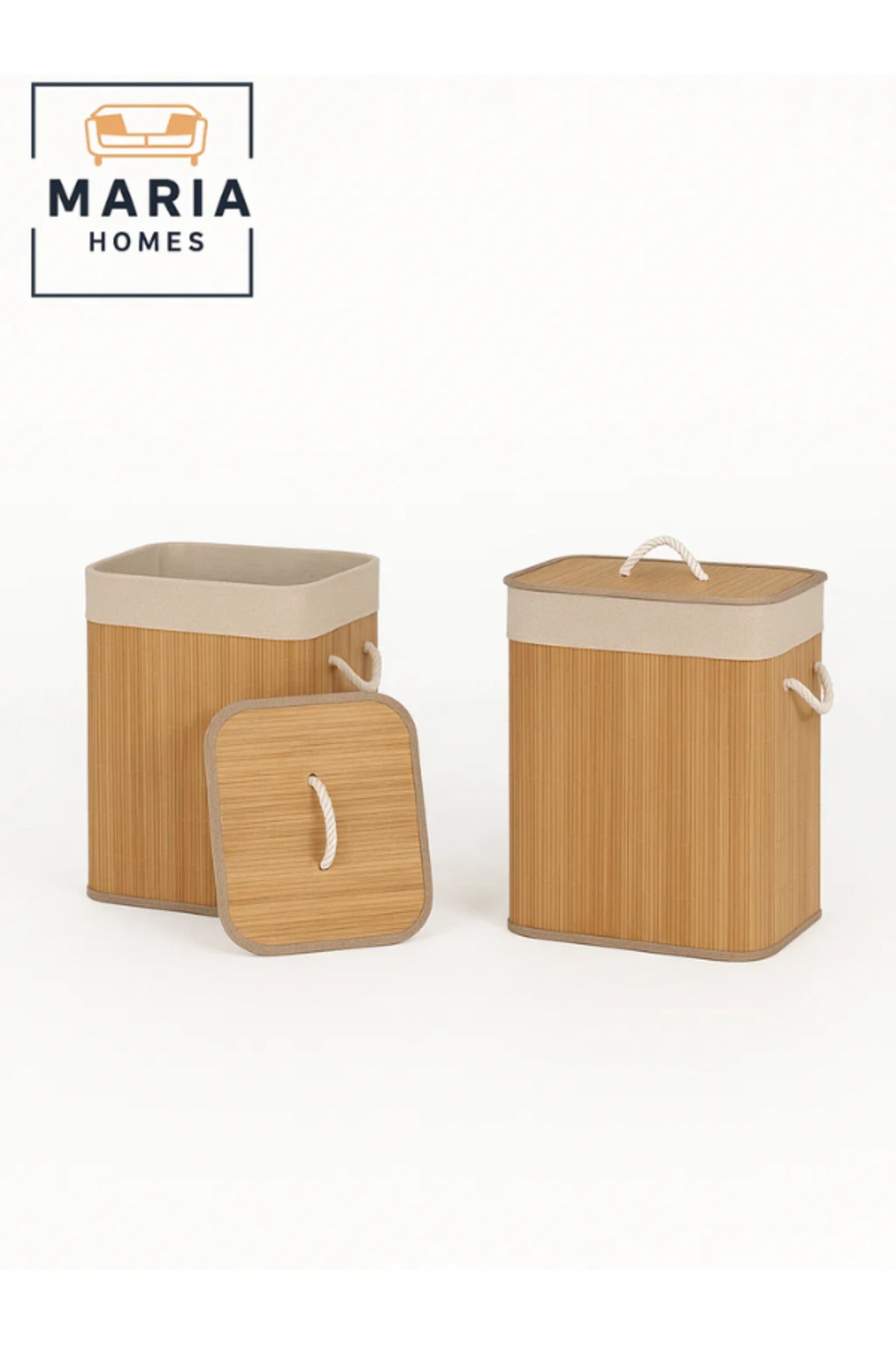 Natural Bamboo Laundry Basket with Lid & Rope Handles Ð 40_30_57 cm