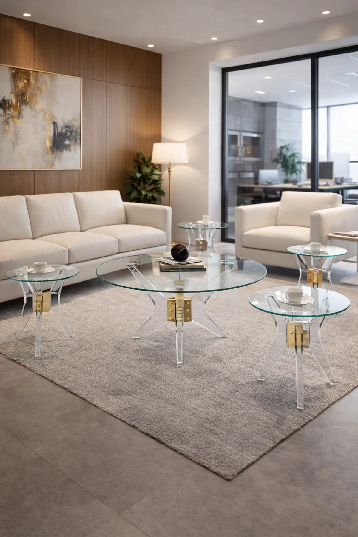 Luxury 5Piece Glass Coffee Table Set with Gold and Clear Acrylic Base √ê Modern Living Room Furniture