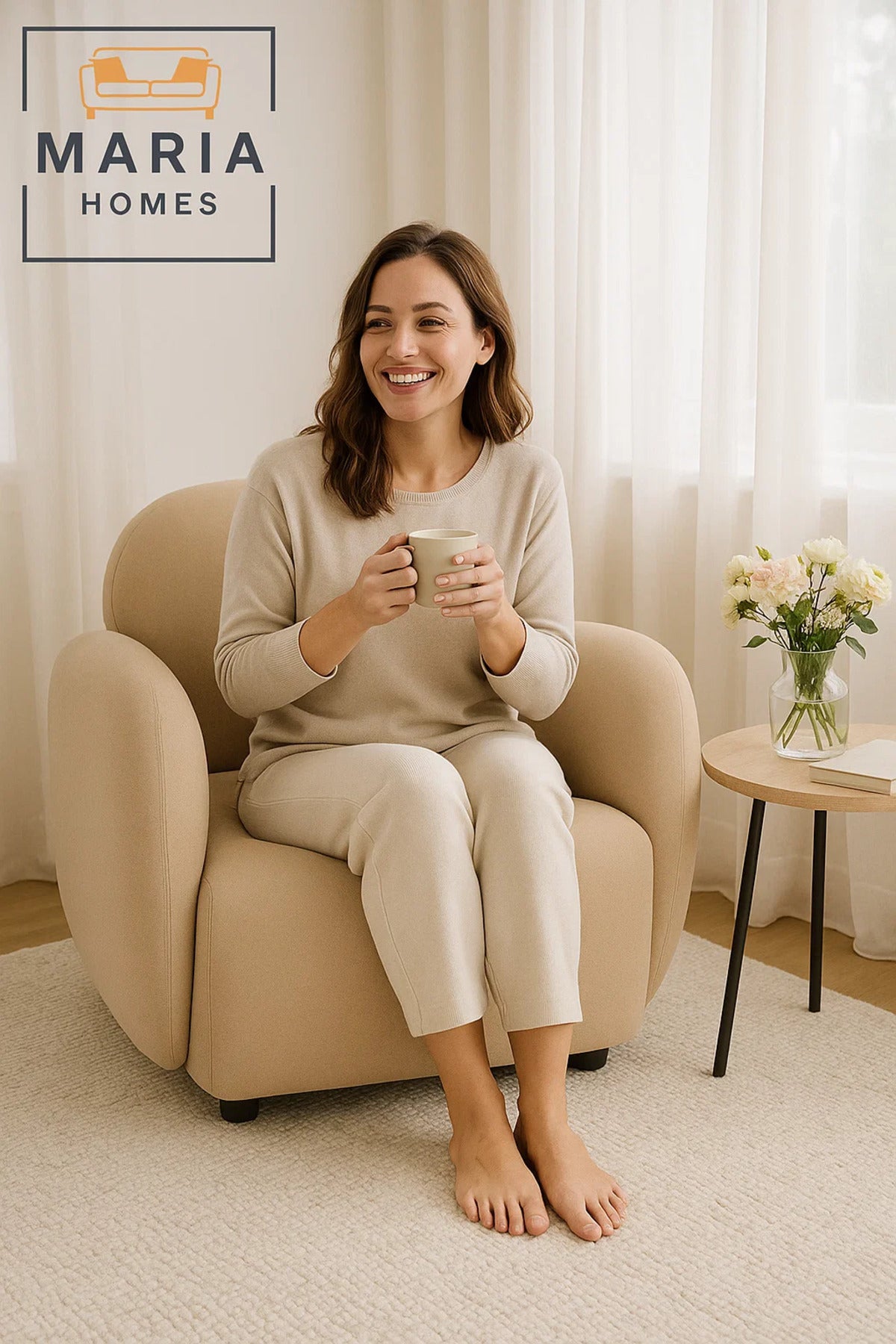 Plush Beige Armchair with Rounded Design