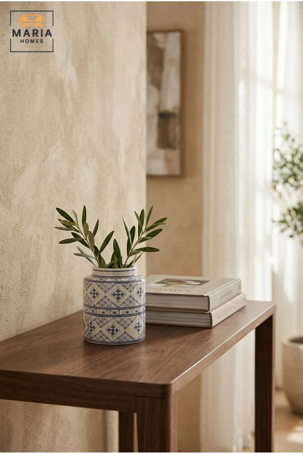 Blue and White Patterned Decorative Vase, Modern Cylindrical Ceramic Flower Holder with Wide Opening for Living Room, Bedroom, Office, Shelf and Table Décor