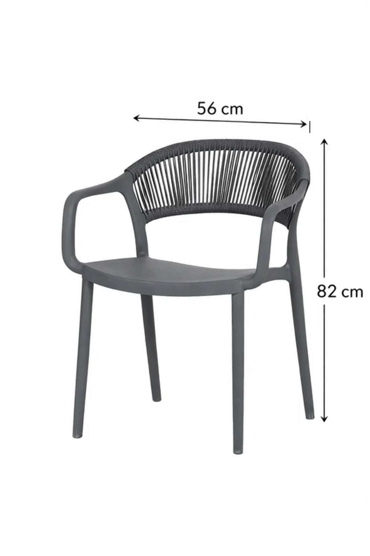 Modern Grey Rattan Back Dining Chair with Armrests for Indoor Outdoor Seating