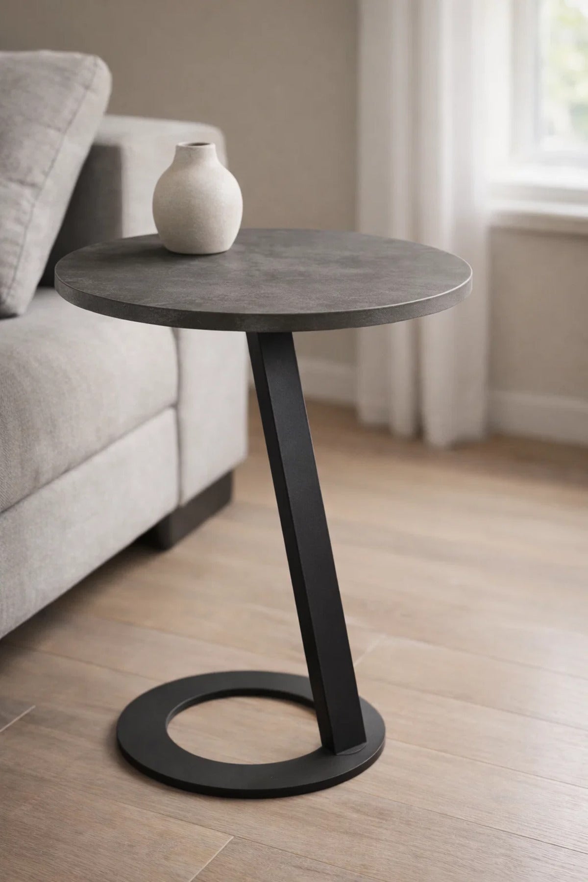 Elegant D.Grey Side Table with Sleek Metal Base, 45x45x60 CM elegant grey side