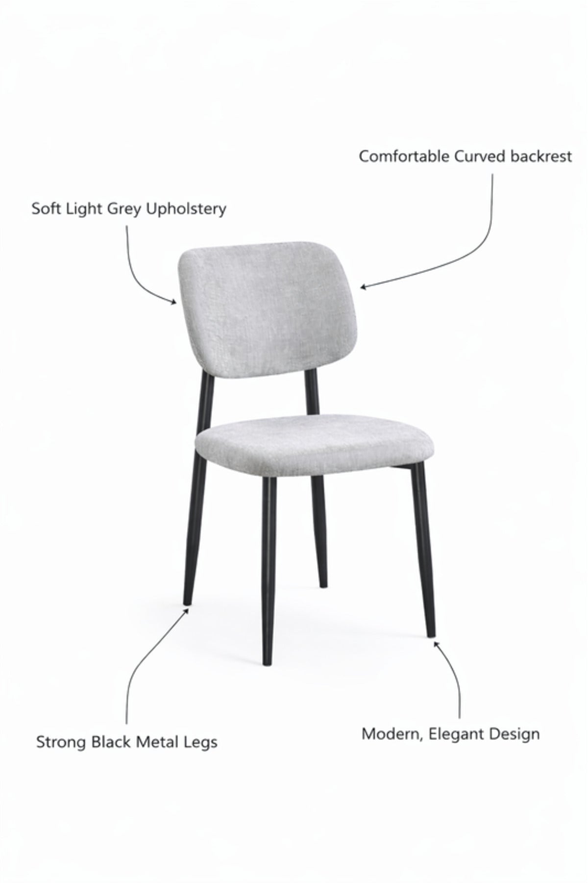 Elegant Light Grey Dining Chair with Black Metal Legs elegant light grey Kitchen