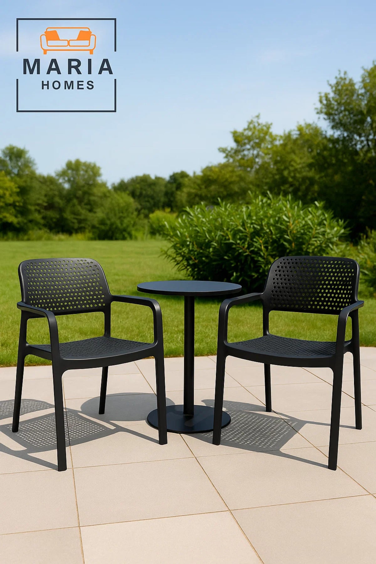 Modern Black Perforated Plastic Armchair Ð Stackable Indoor & Outdoor Seating