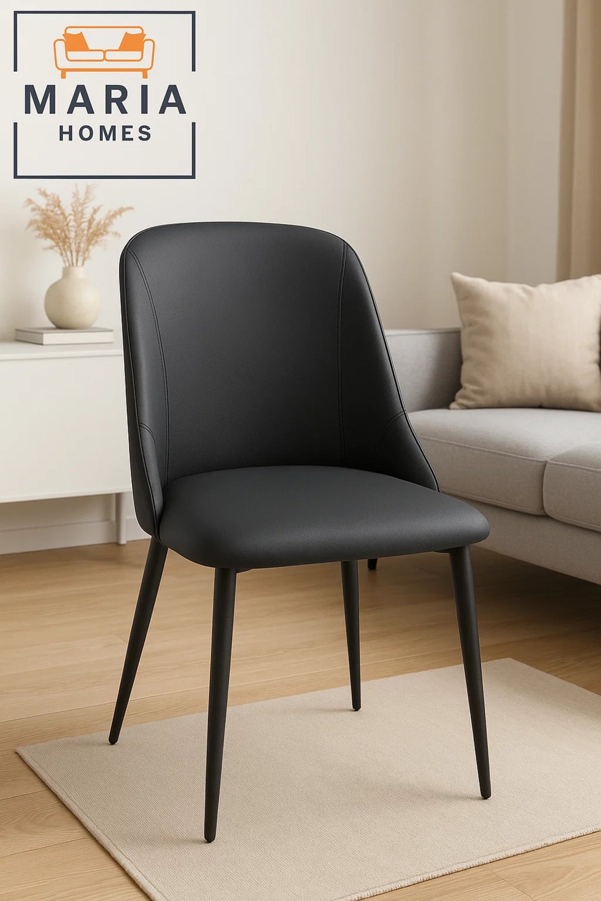 Ergonomic Black Faux Leather Dining Chair with Padded Seat and Metal Legs