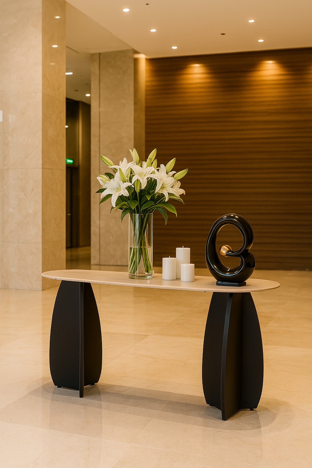 Modern Black Console Table 140_40_80 cm Ð Wooden Base with Beige Top for Entryway & Living Room