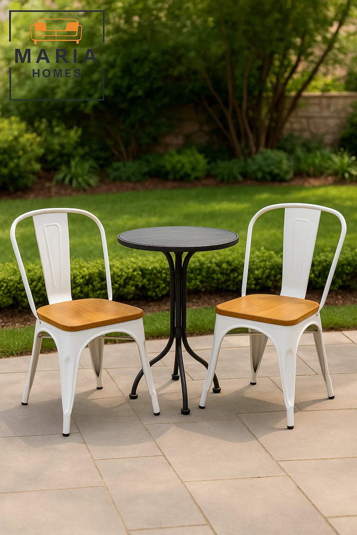 White Industrial Metal Chair with Wooden Seat Ð Modern Vintage Dining Chair