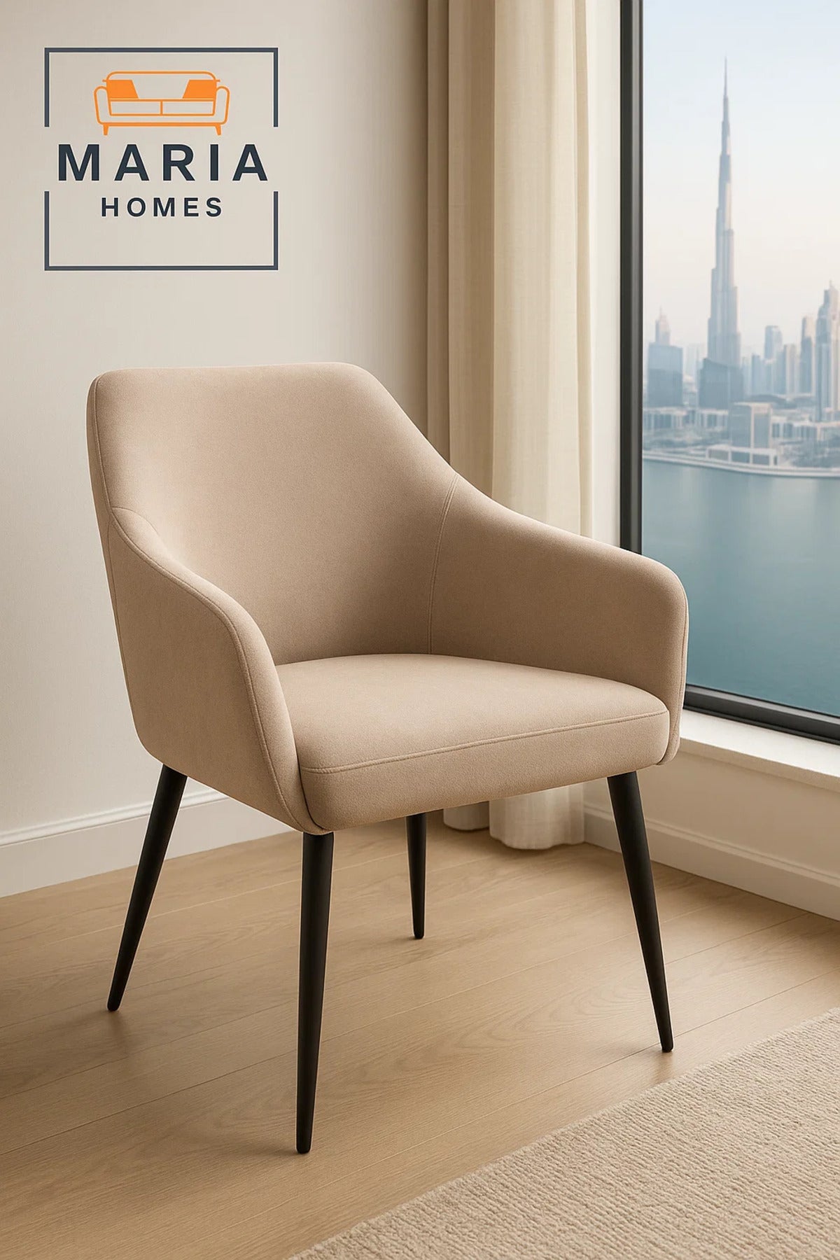 Beige Modern Fabric Armchair Ð Upholstered Lounge Chair with Black Legs for Home, Office, or CafŽ