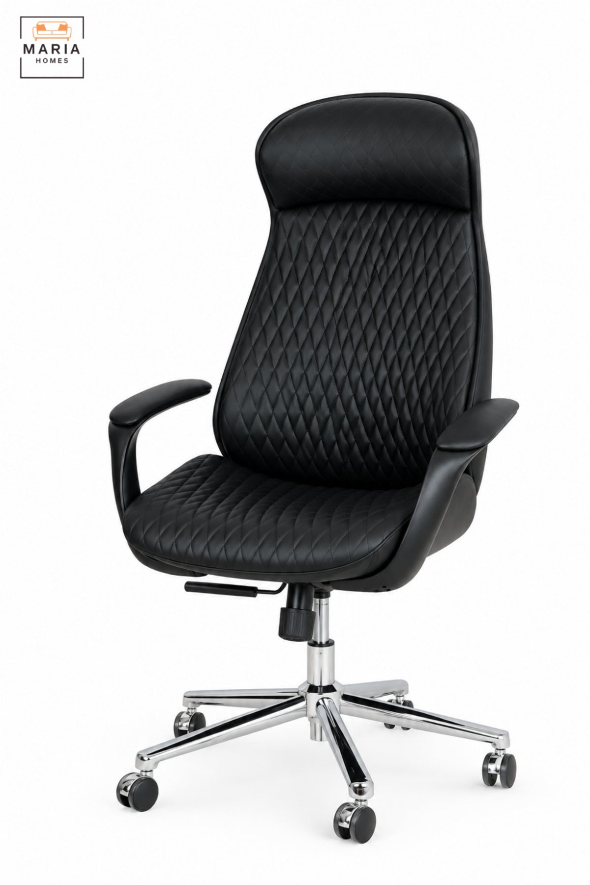 Modern Black Executive Office Chair with Quilted High Back, Padded Headrest, Armrests, Adjustable Height & Rolling Wheels for Home Office Workspace