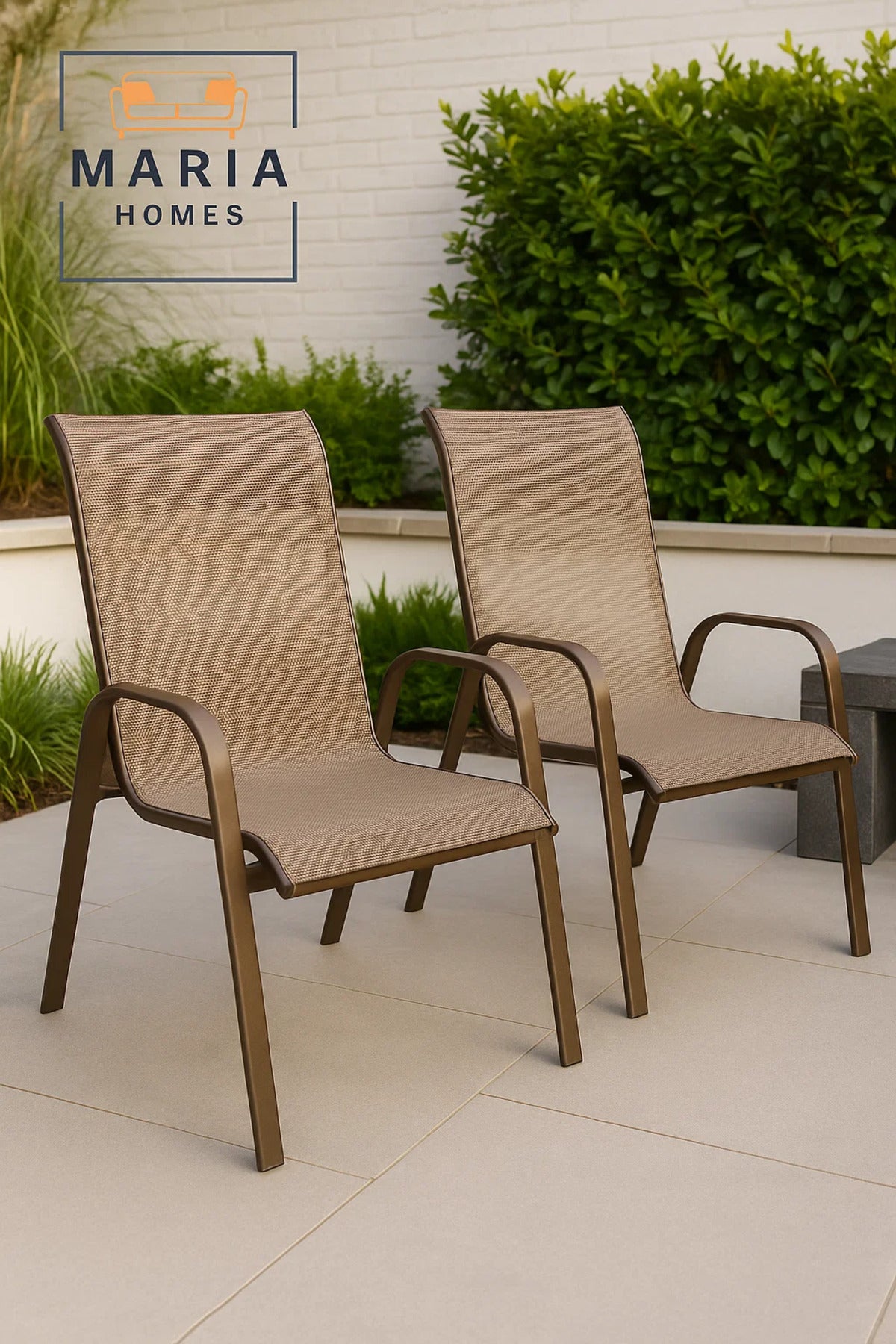 Mesh Outdoor Armchair with Brown Frame Ð Breathable Patio Chair for Garden, Balcony, or CafŽ