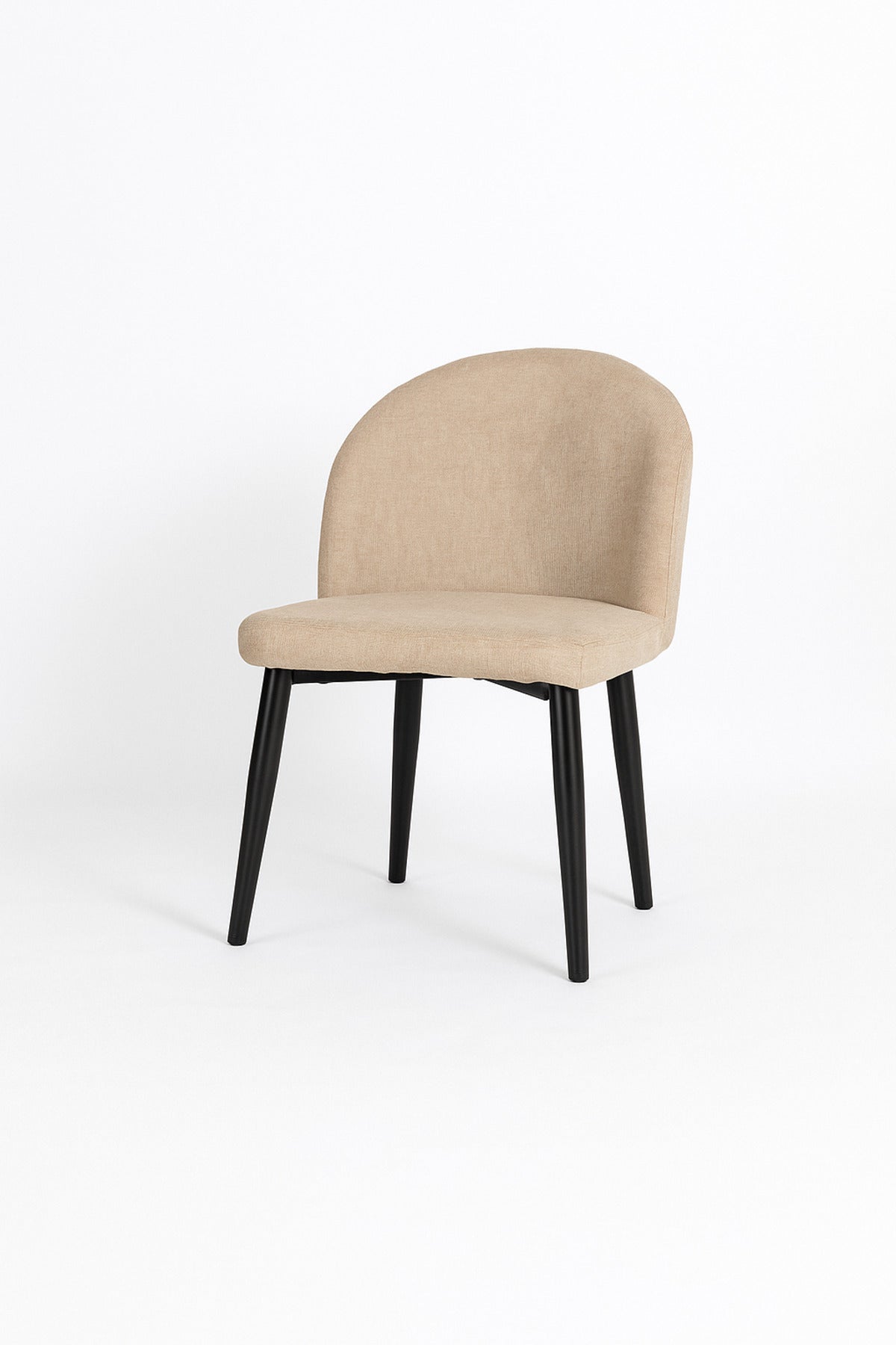 Beige Fabric Dining Chair Modern Upholstered Curved Back Chair with Black Metal Legs for Dining Room