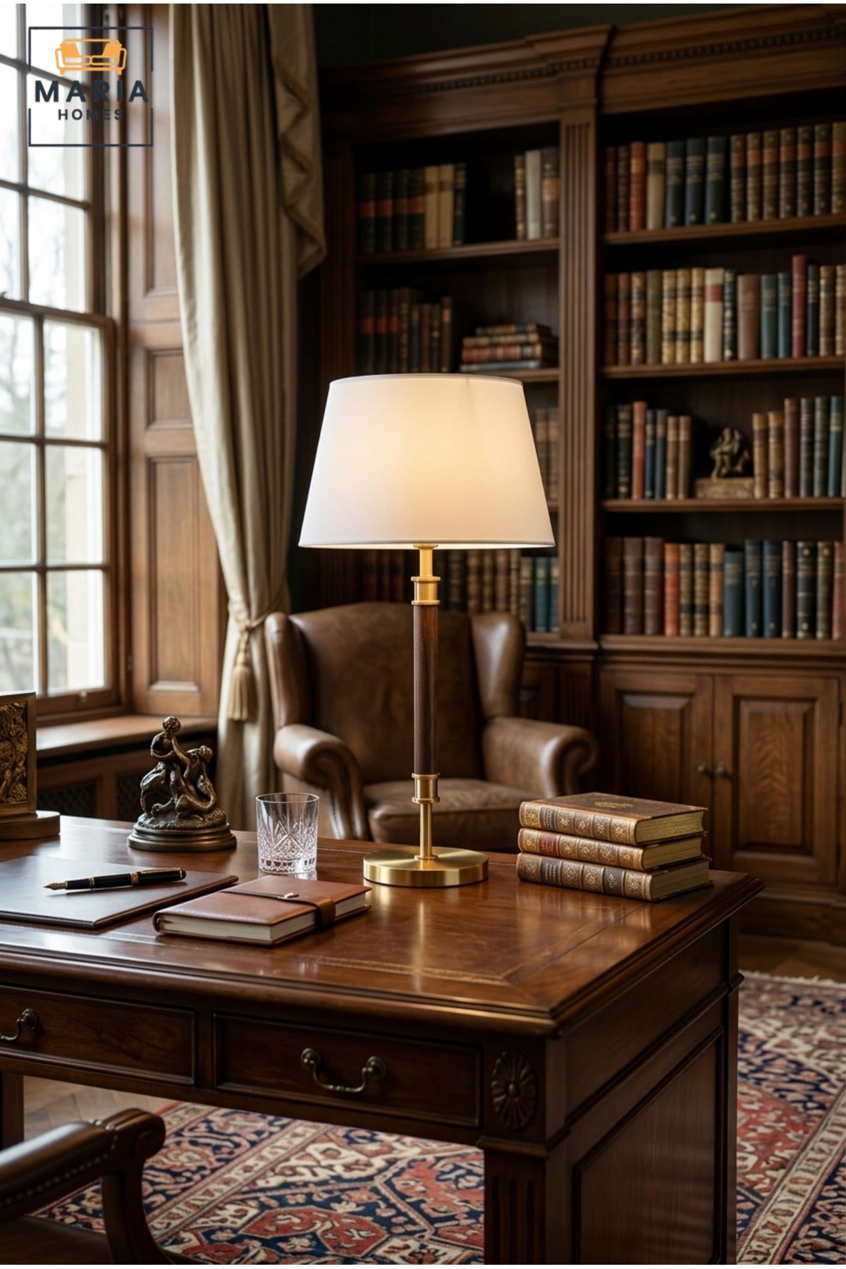 Modern Wooden Table Lamp with White Fabric Shade and Gold Base Elegant Bedside Desk Light for Bedroom Living Room Office Hotel and Home Décor