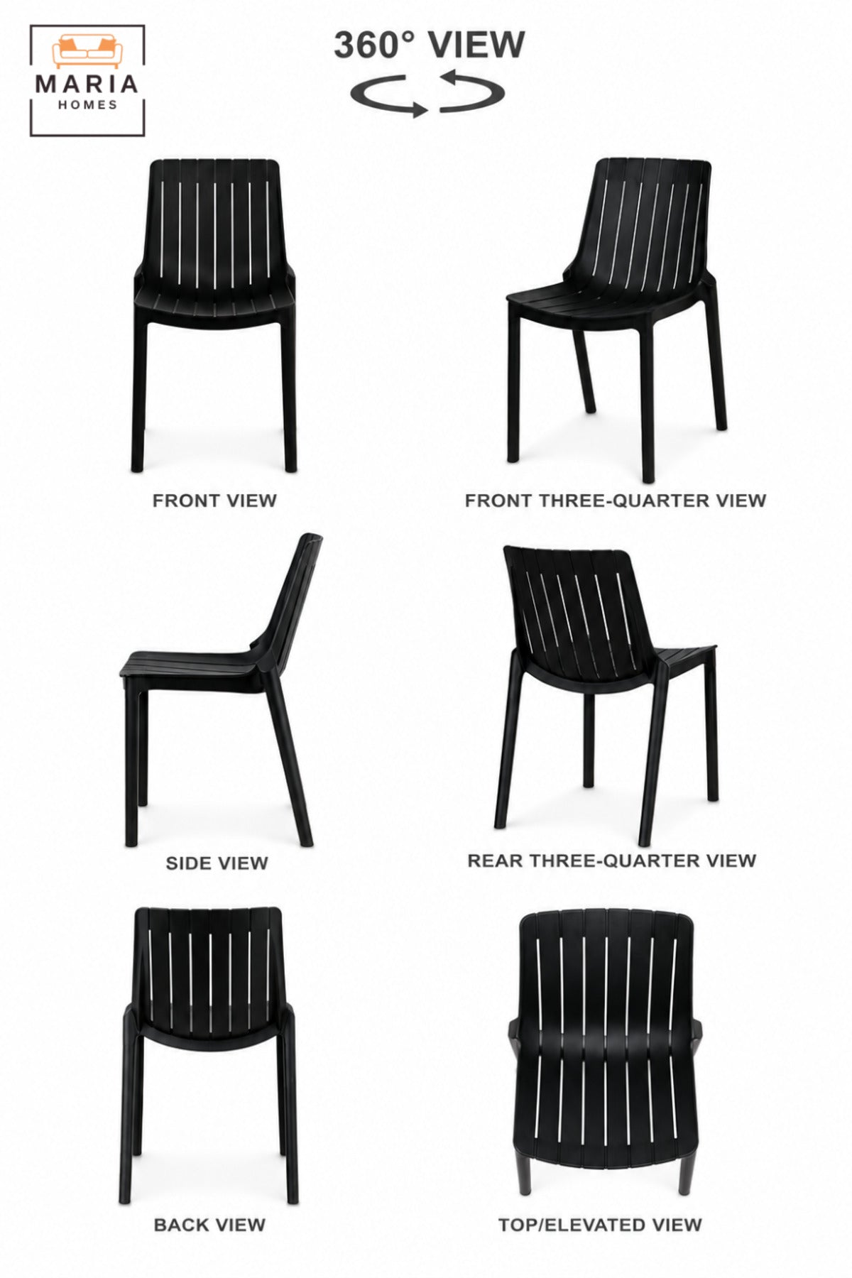 Modern Garden Chair with Slatted Backrest, Lightweight Outdoor Seating for Patio, Balcony, Terrace, Garden, Café, Restaurant & Outdoor Dining