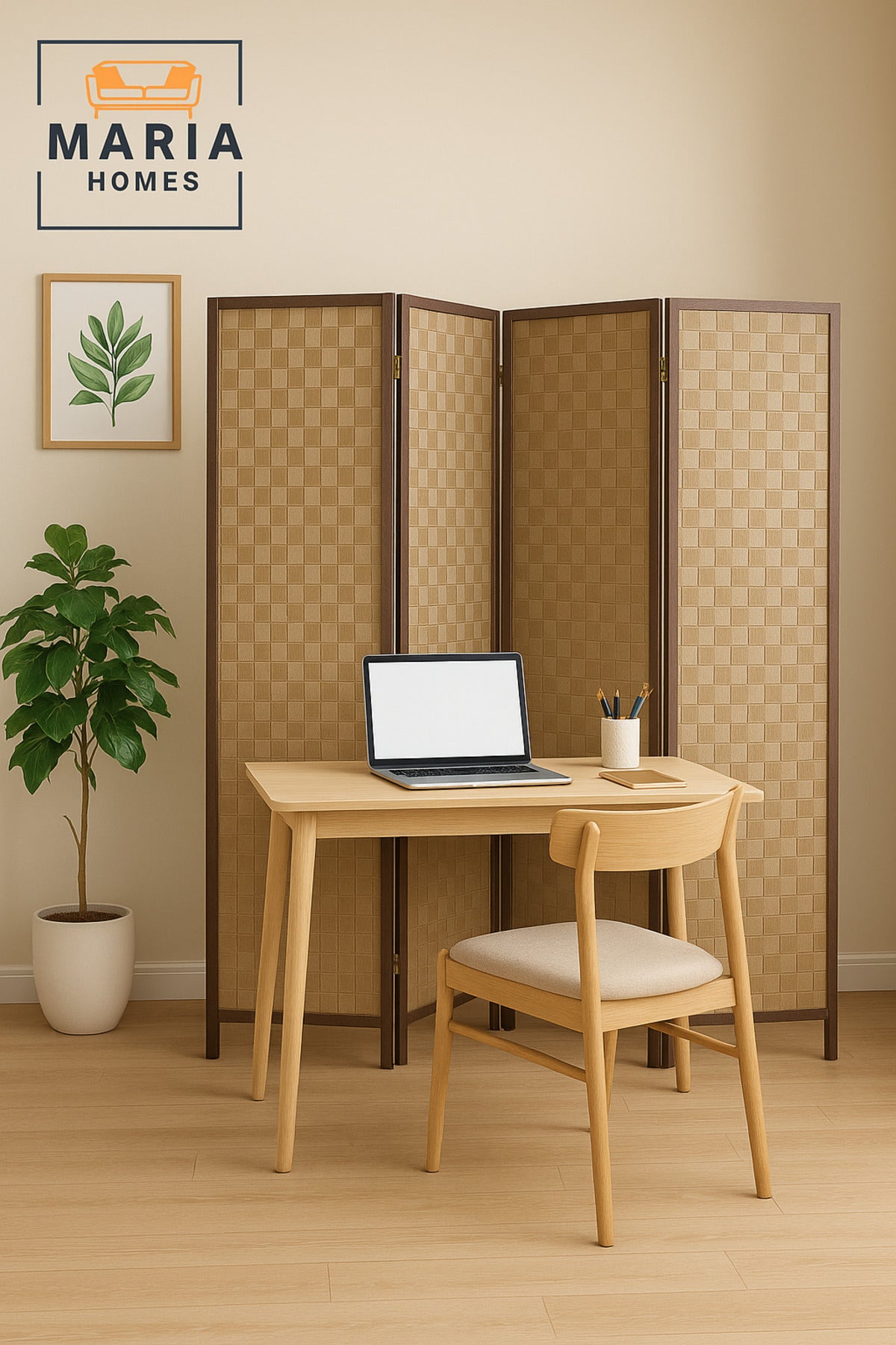 Brown 4-Panel Room Divider Screen Ð Privacy Partition for Home, Office & Majlis 180_178 cm