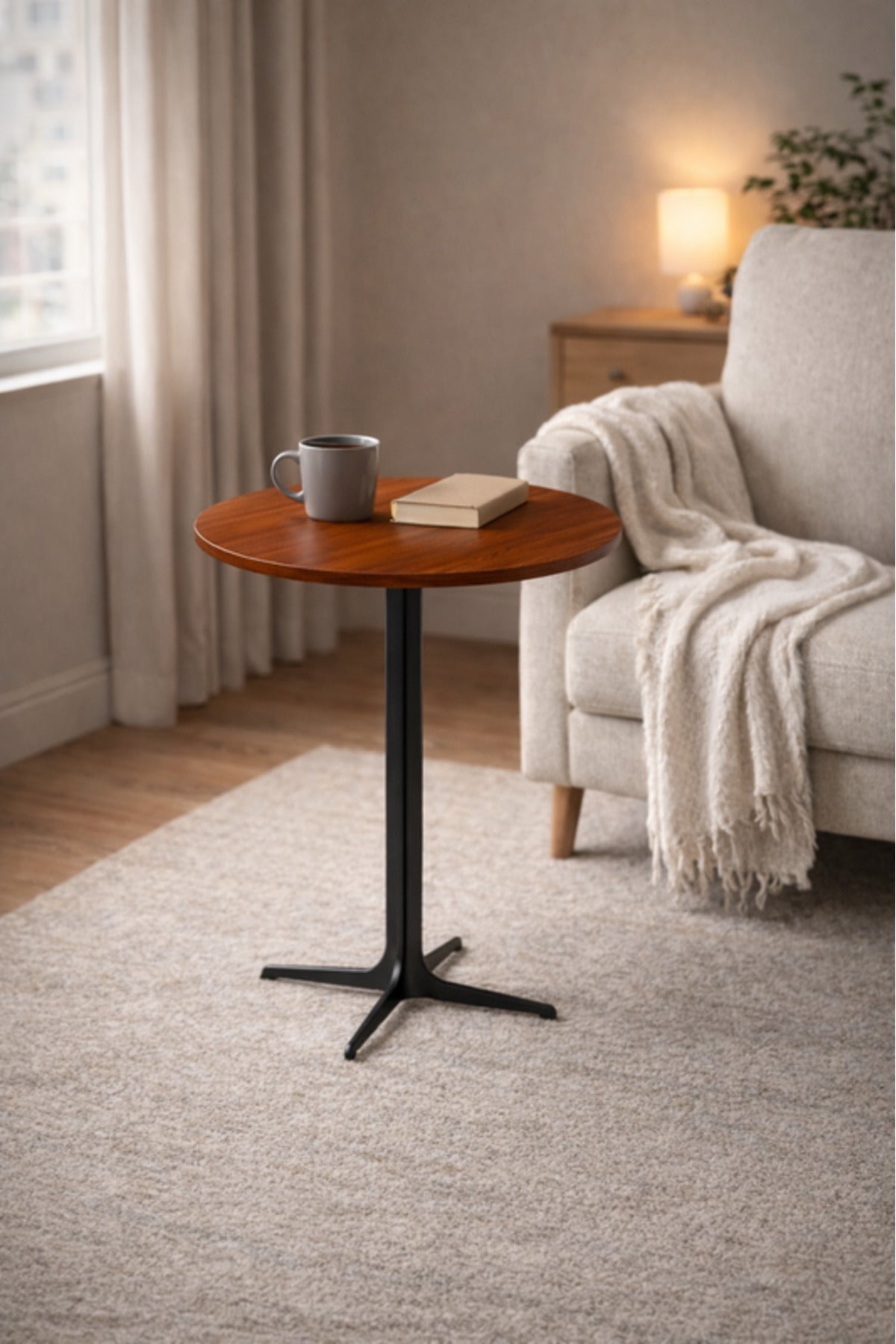 Modern Brown Round Coffee Table with Black Base, 70x70x75 CM modern brown round Dinner