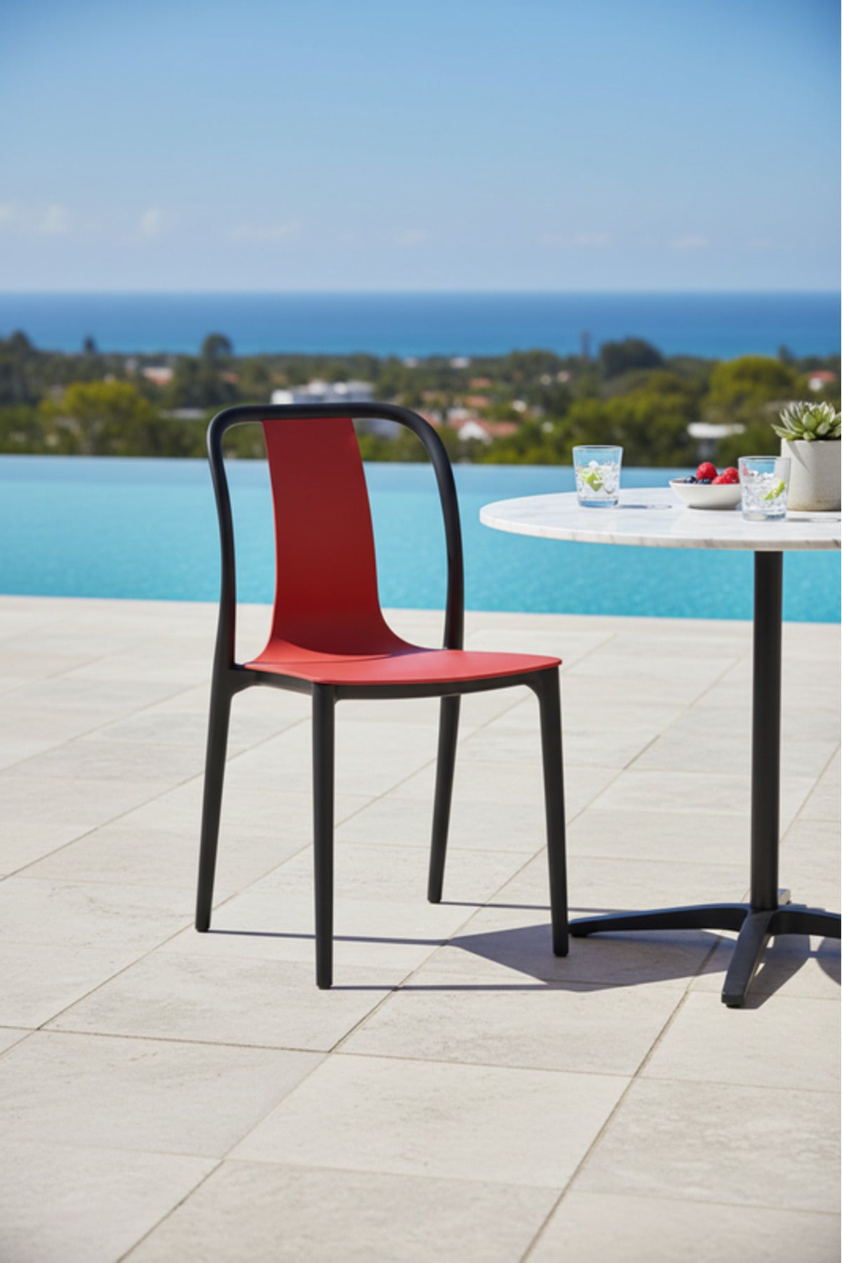 Bold Red Plastic Chair with Black Frame, 88x41x47 CM
