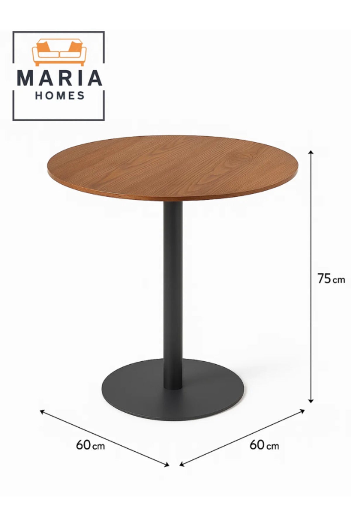 Round CafŽ Table with Wooden Top and Black Metal Base