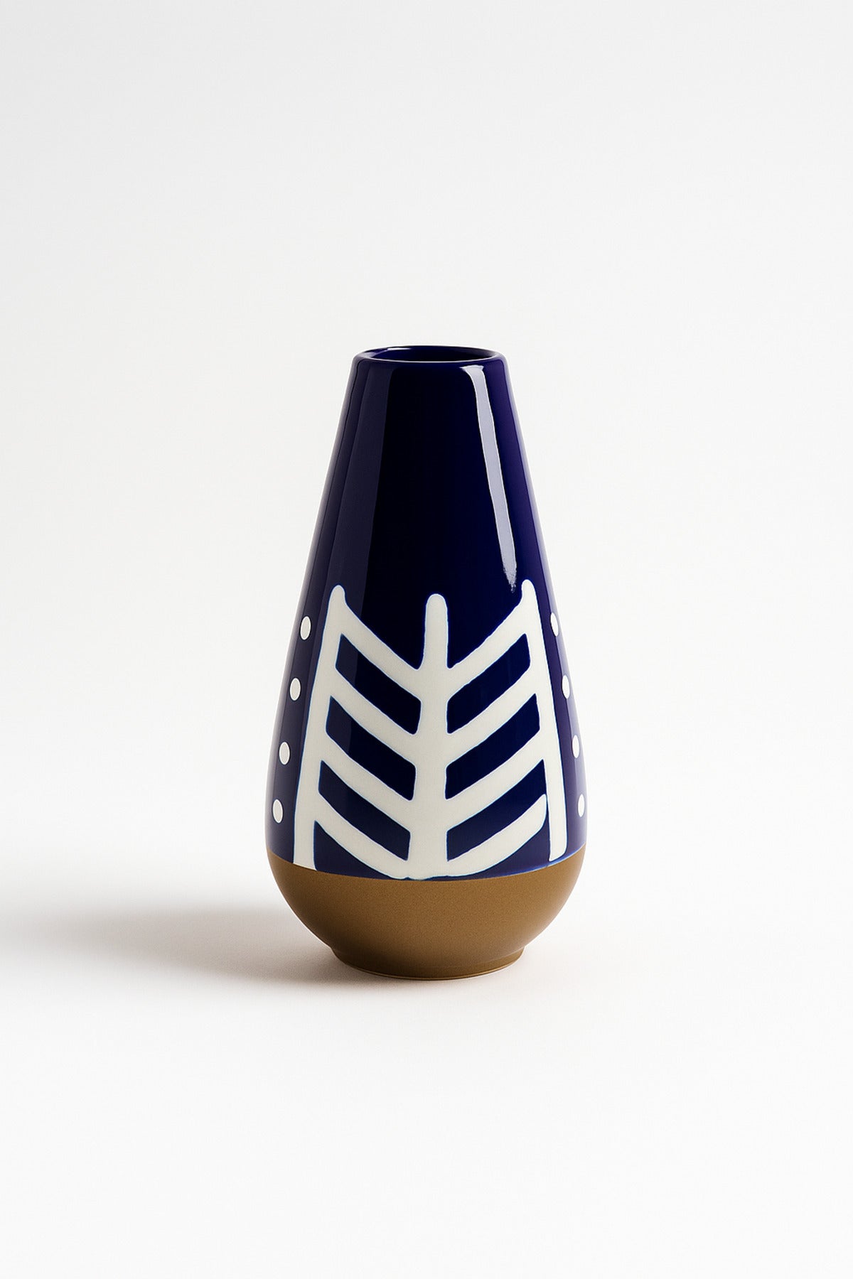 Dark Blue and White Ceramic Vase Ð Tall Tapered Geometric Decorative Vase