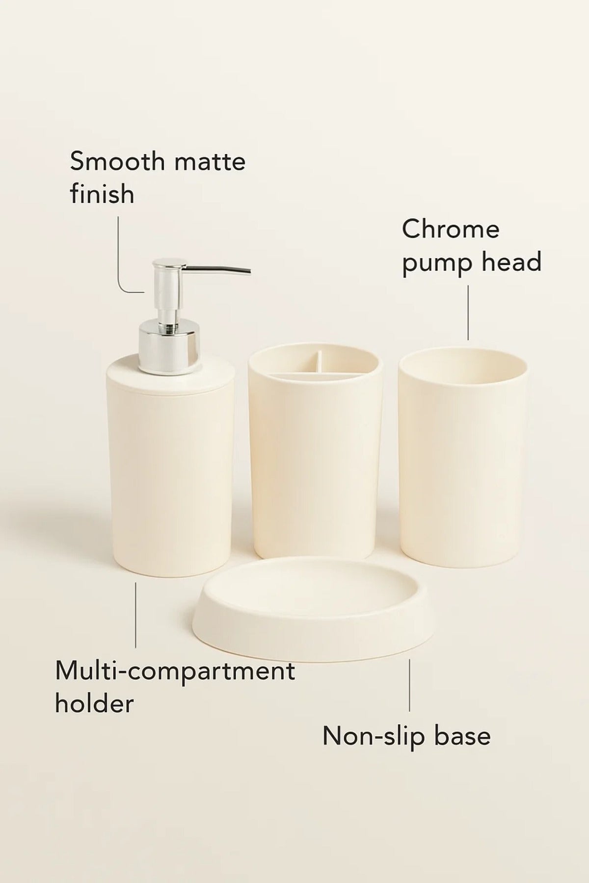 Matte Cream Resin Bathroom Accessory Set Ð 4 Pieces set