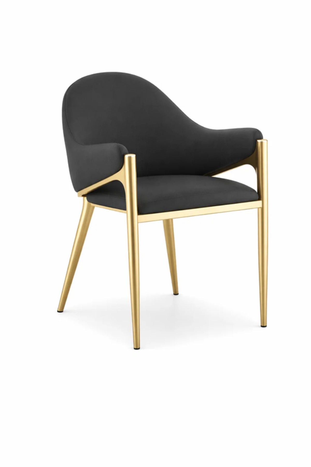 Luxury Coffee Velvet Dining Chair with Gold Metal Legs & Armrests