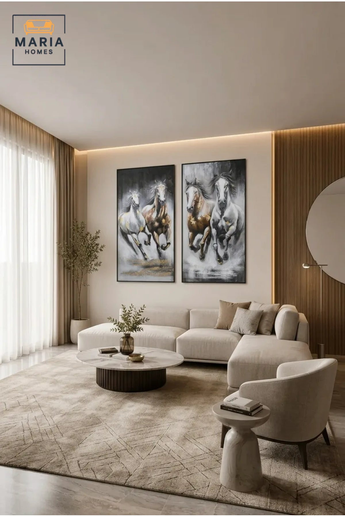 Luxury Running Horse Framed Wall Art Set of 2 √ê Modern Equestrian Painting for Living Room, Bedroom, Hallway & Office D≈Ωcor