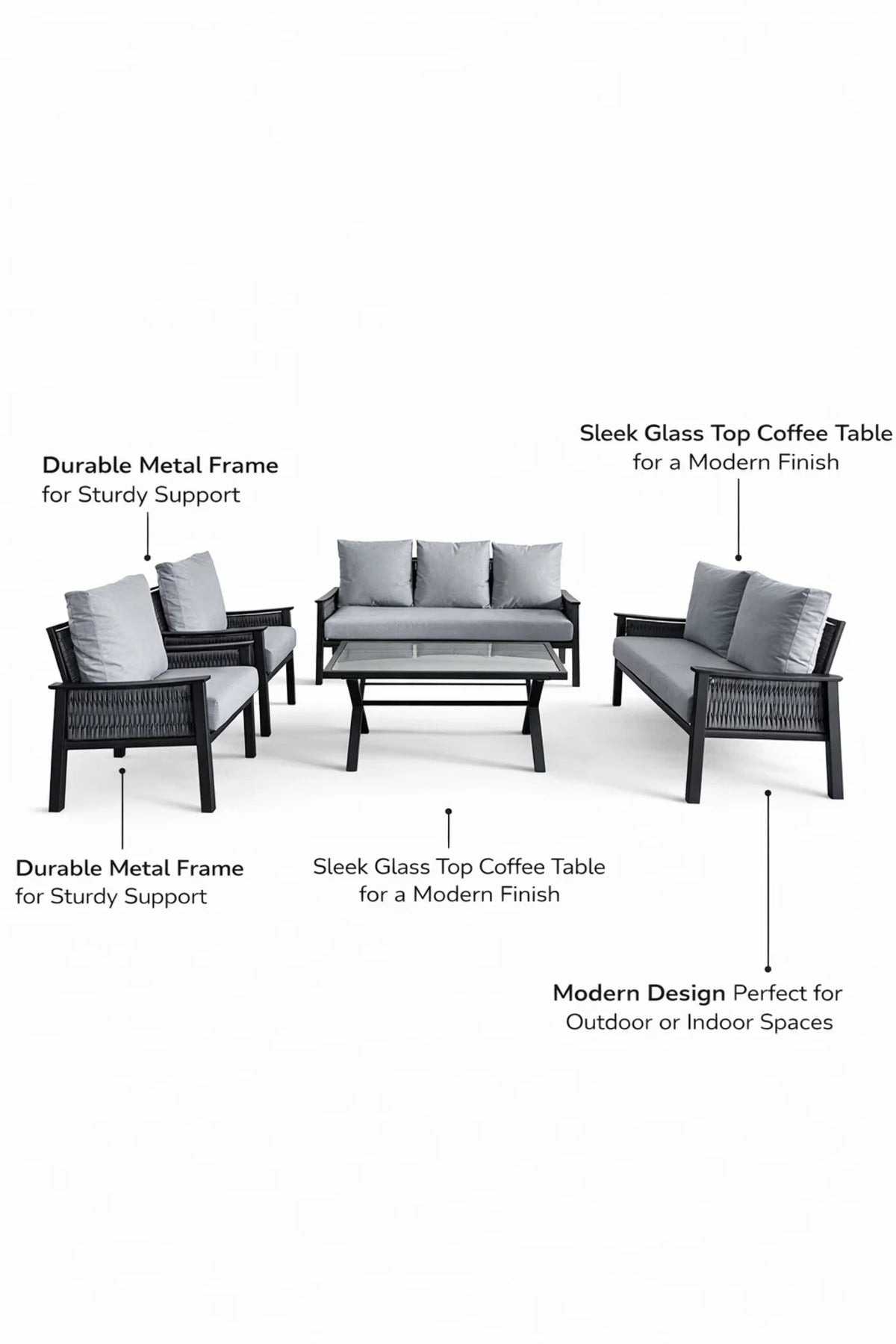 Stylish Black and Grey 7Piece Outdoor Sofa Set with Coffee Table √ê Modern Comfort for Outdoor Living