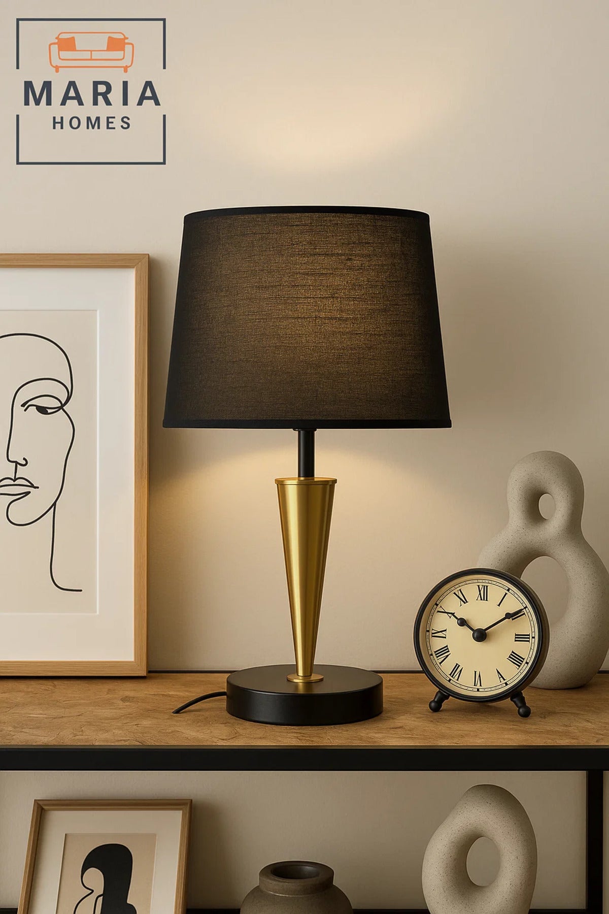 Black and Gold Table Lamp with Tapered Base