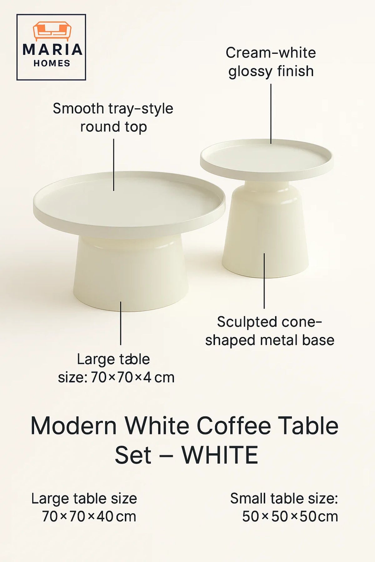 Modern White Tea Table Set 1+1 √ê Round Coffee Table and Side Table 70_70_40 / 50_50_50