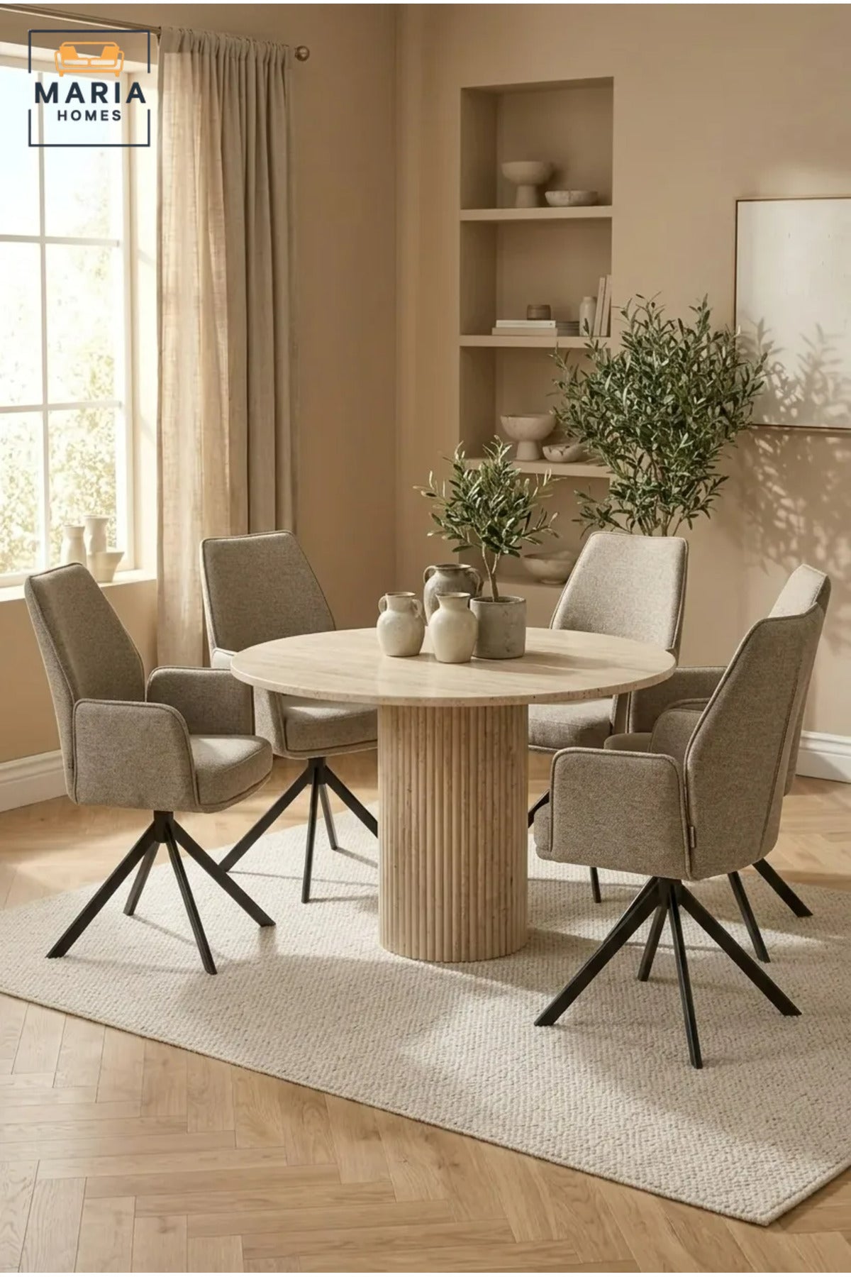 Modern Swivel Dining Chair with Armrests, Upholstered Fabric Seat, Metal Spider Base, Contemporary Dining Room & Kitchen Chair