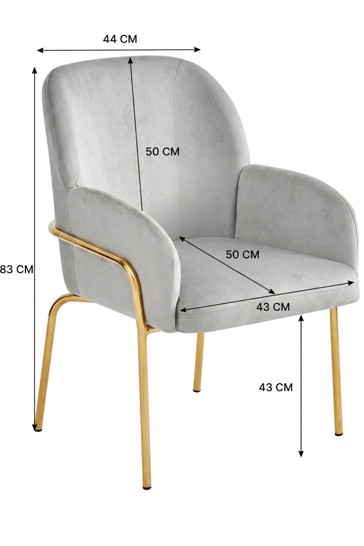 Light Grey Velvet Accent Chair with Gold Metal Legs √ê Modern Upholstered Armchair for Dining Room, Living Room, Bedroom & Lounge