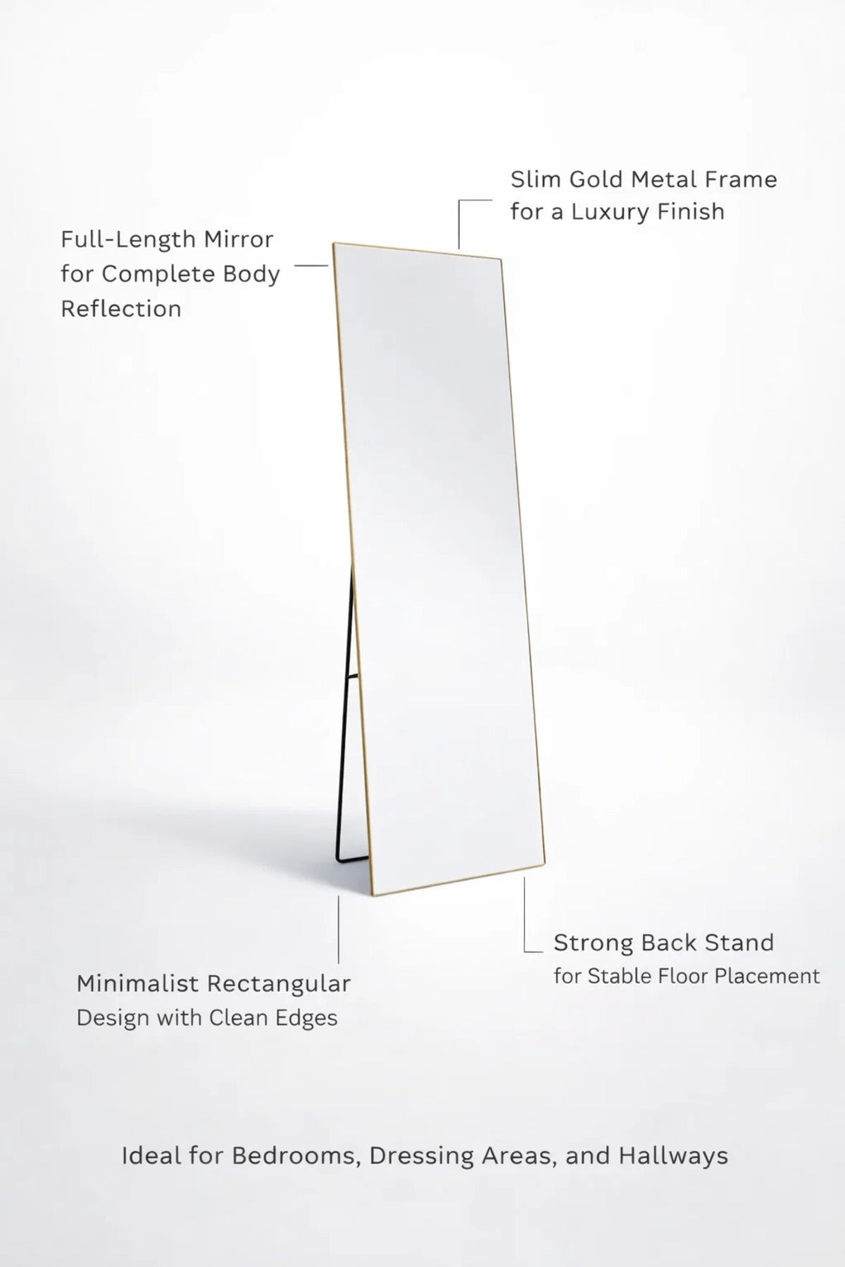 Modern Gold Full Length Standing Mirror 160x50cm Metal Frame Floor Mirror for Bedroom M29 Gold
