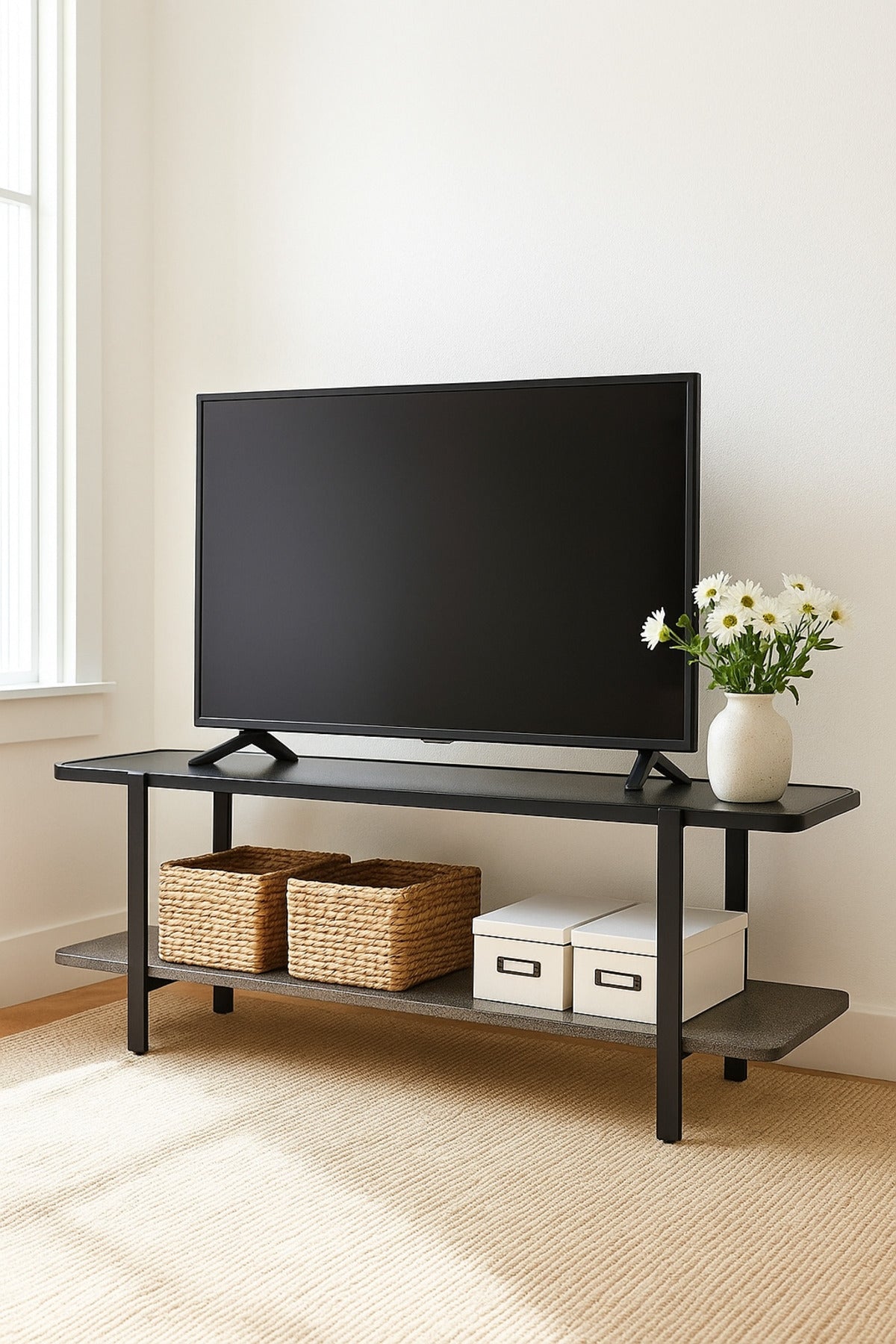 Modern Glass Top TV Stand with Storage Shelf Ð Gray, 160_40_50 cm
