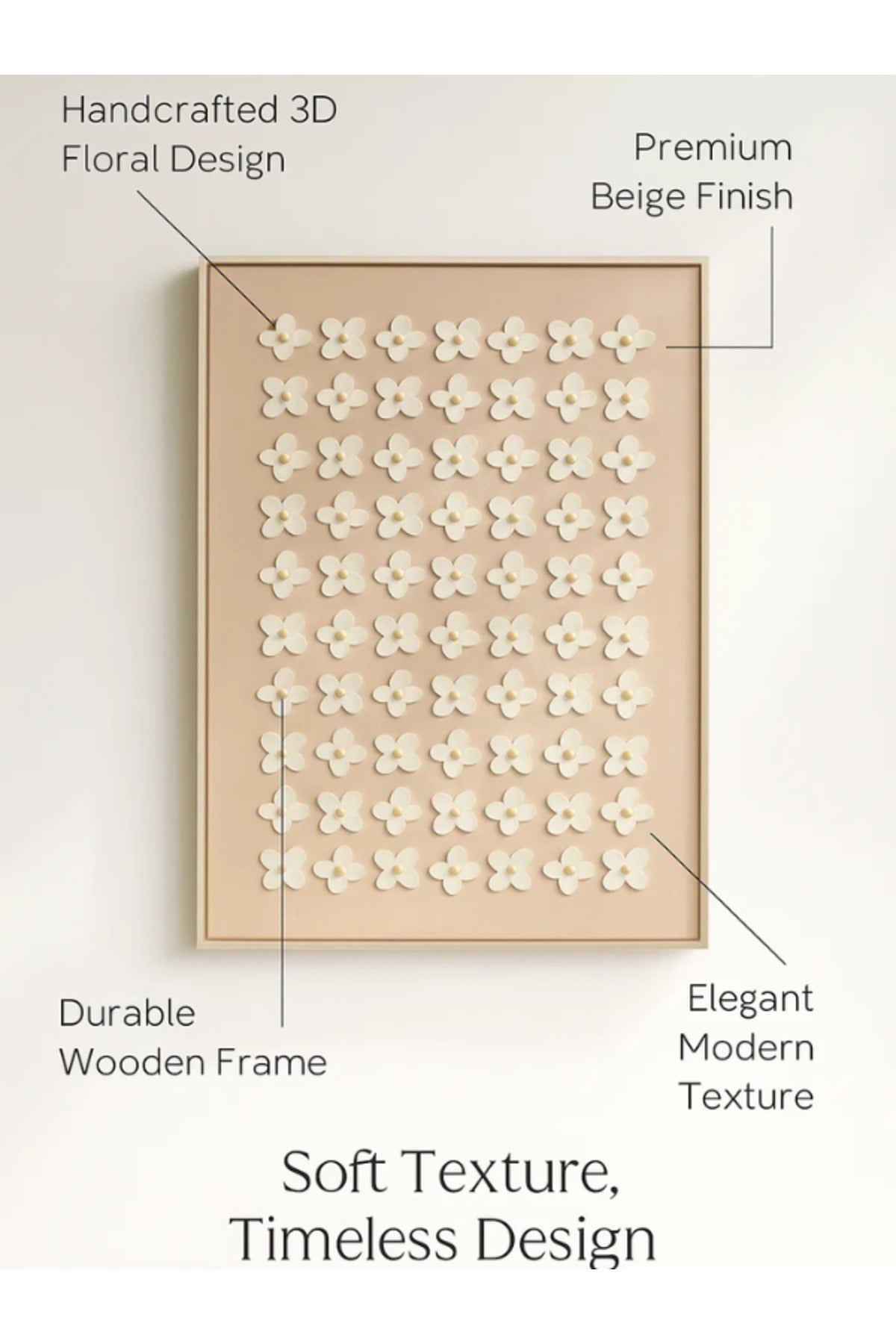 Modern Geometric Wall Art Ð 120_80 cm Beige Floral Pattern Framed Canvas DŽcor
