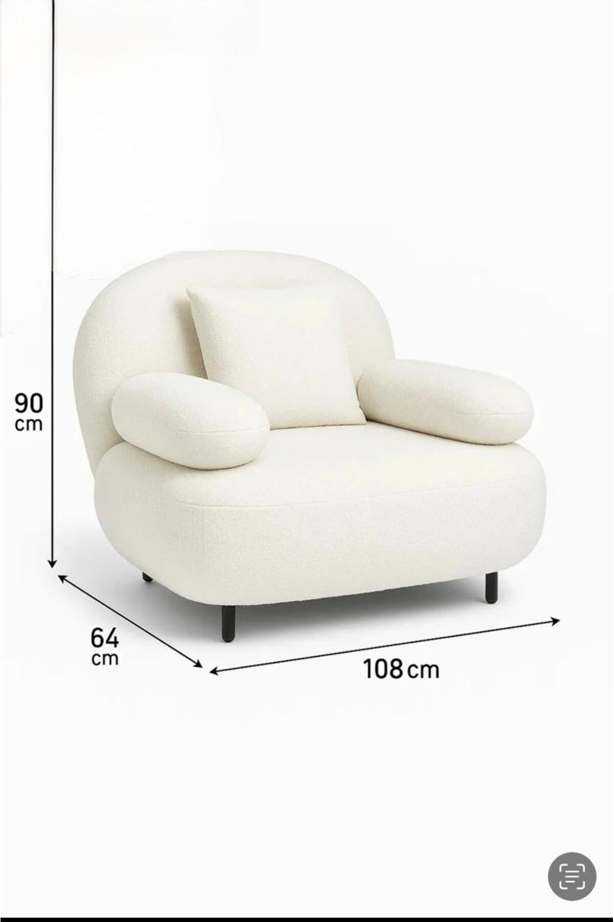 Modern White BouclŽ Lounge Chair with Pillow & Cushioned Armrests Ð Cozy Accent Seating