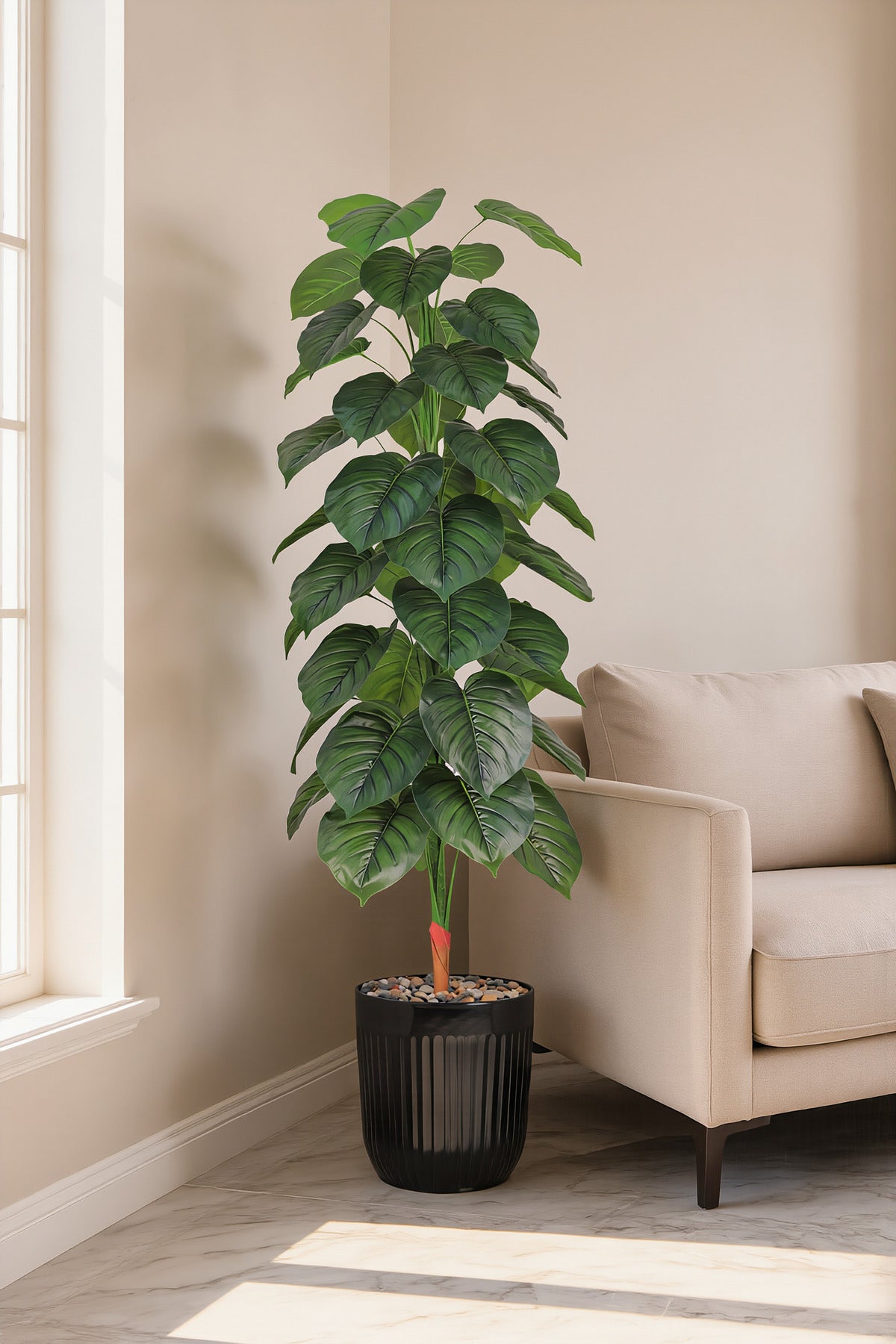 215 CM Artificial Heart Leaf Tree with with Pot – Tall Indoor Decorative Plant