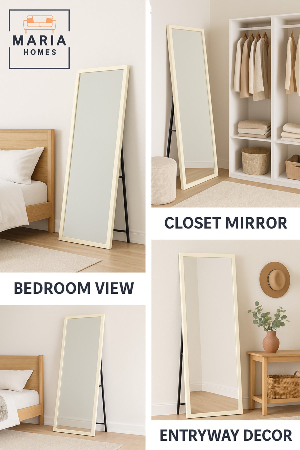 Modern White Full-Length Standing Mirror Ð 165x65 cm Floor Mirror for Home & Boutique