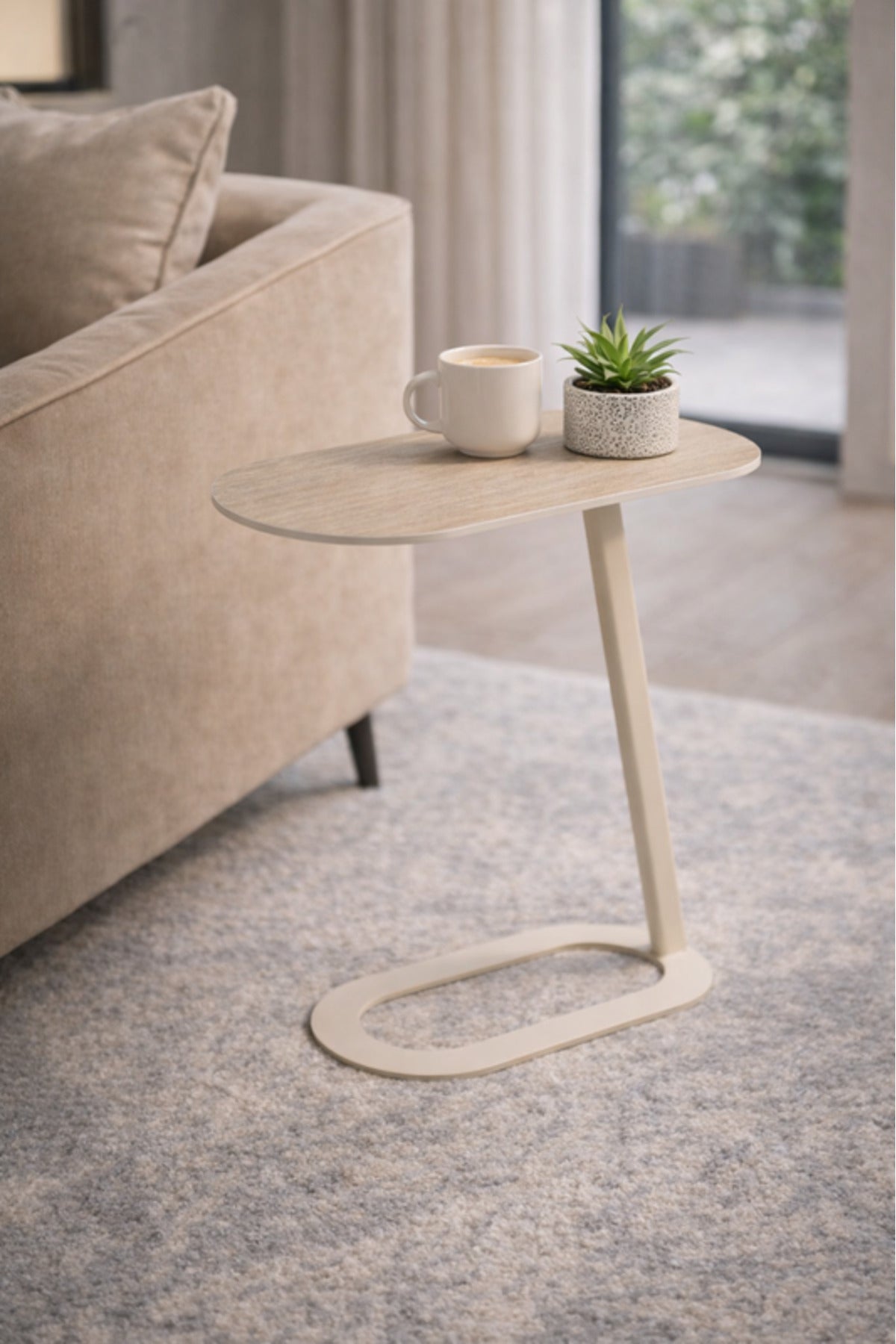 Modern Wood Side Table with White Metal Base, 60x30x60 CM modern wood side